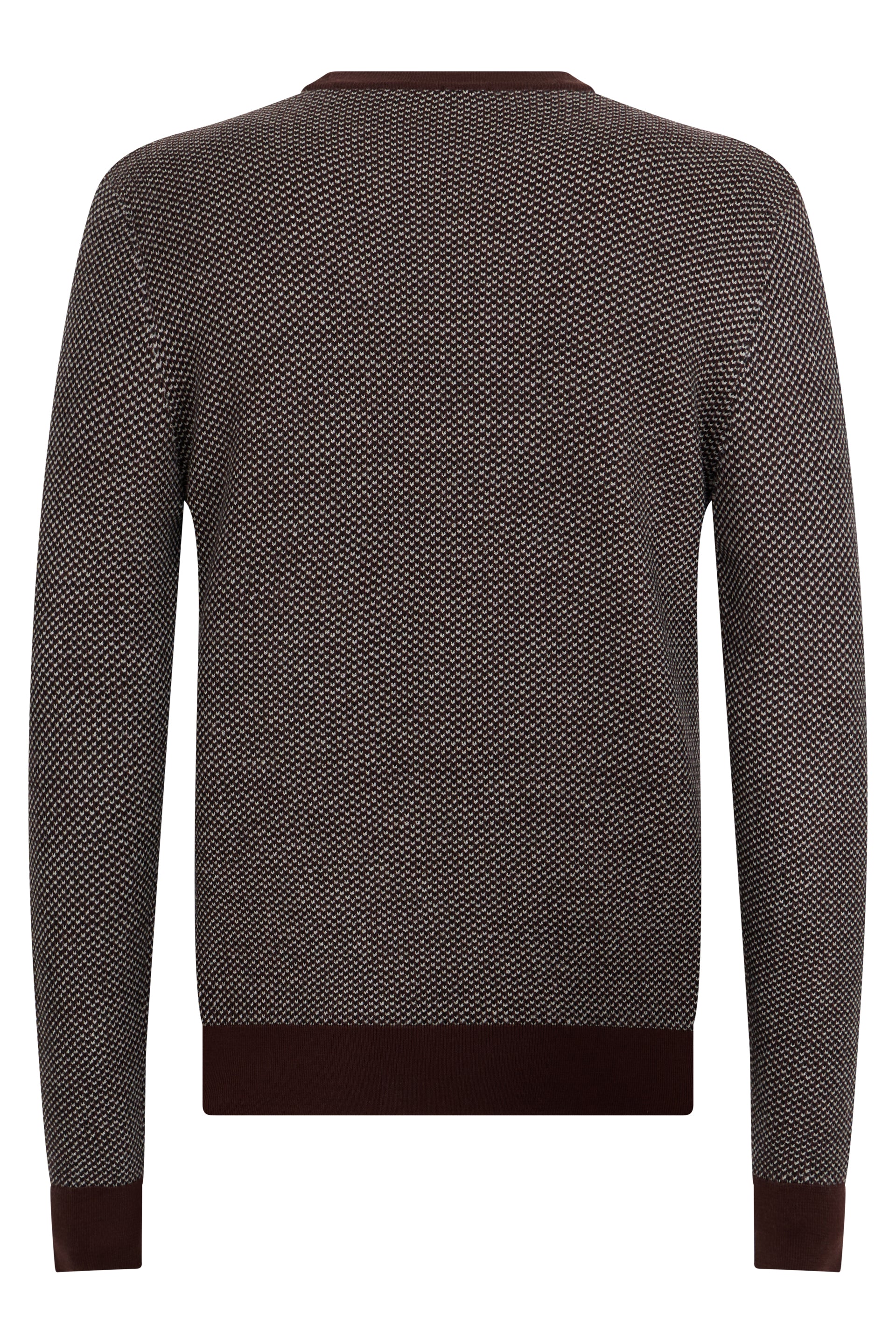 Dark brown sweater with contrasting finishes