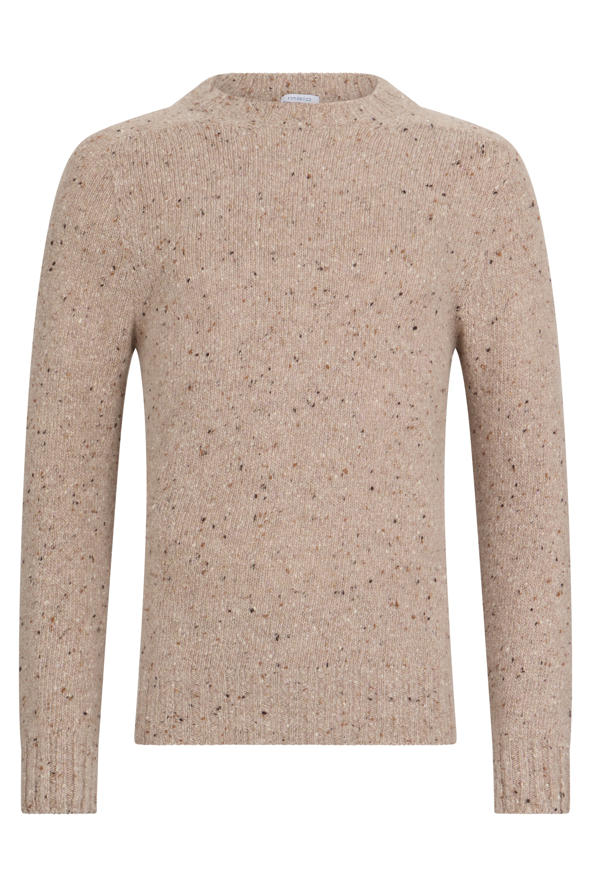 Soft beige sweater with round neck and versatile design.