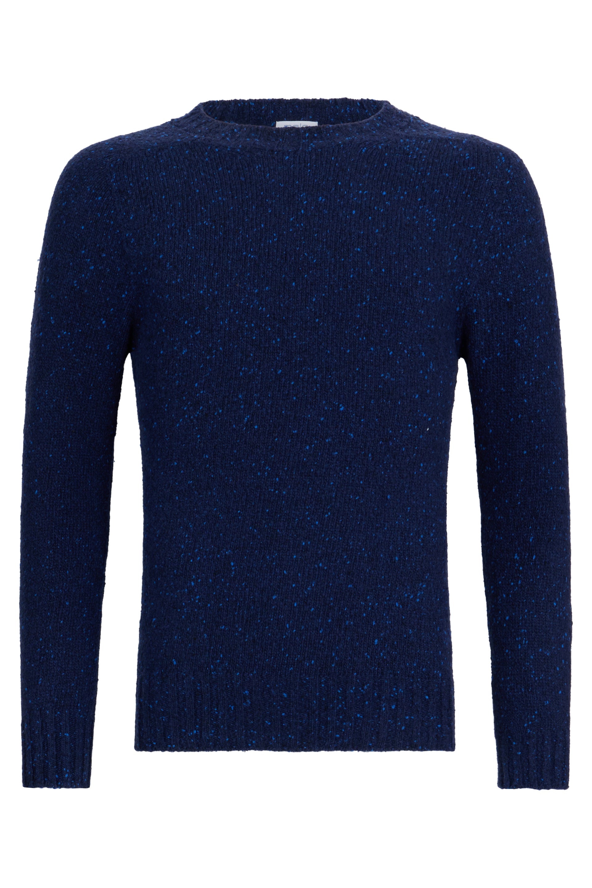 Elegant navy blue sweater with a cute polka dot pattern, long sleeves, and a round neck that provide a versatile and sophisticated design.