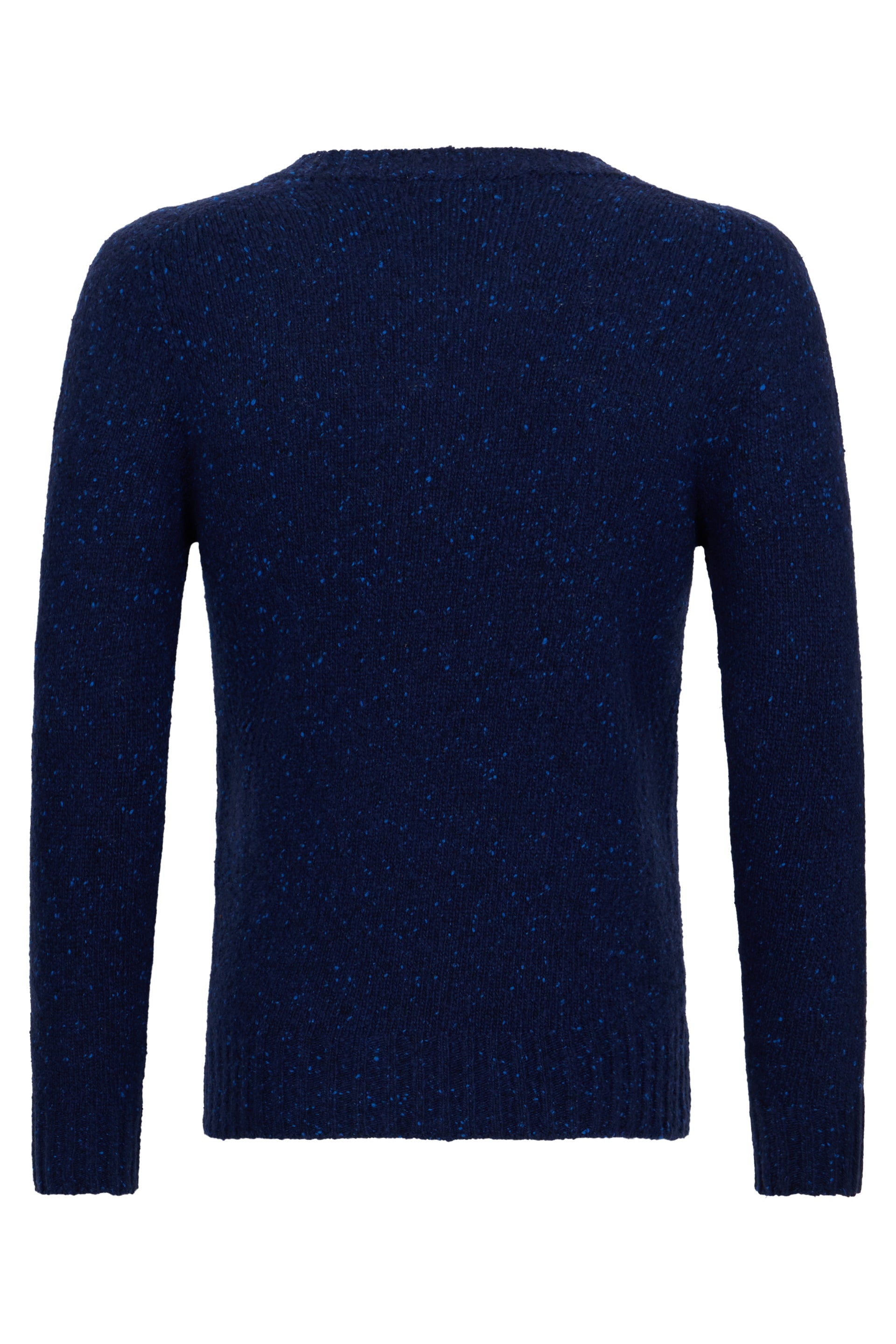 Elegant navy blue sweater with a cute polka dot pattern, long sleeves, and a round neck that provide a versatile and sophisticated design.