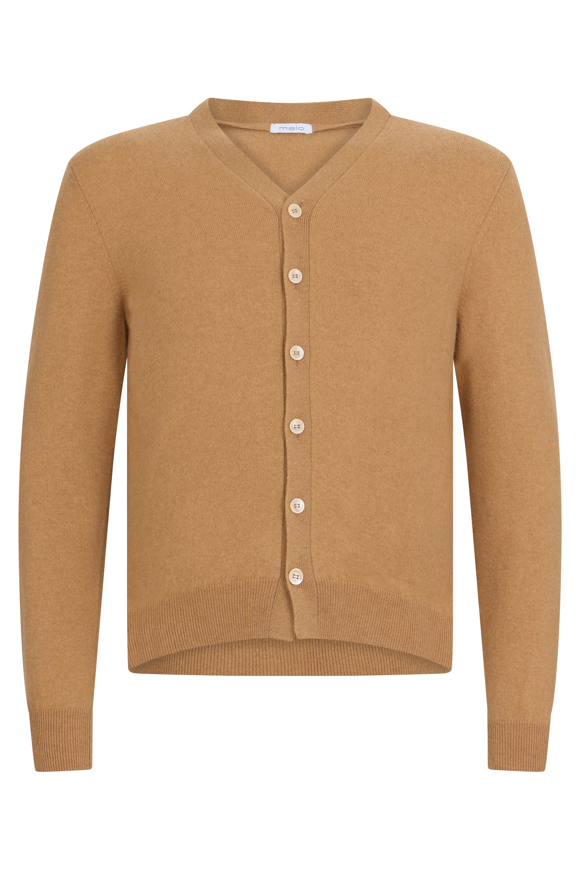 Classic beige cardigan with buttons and long sleeves