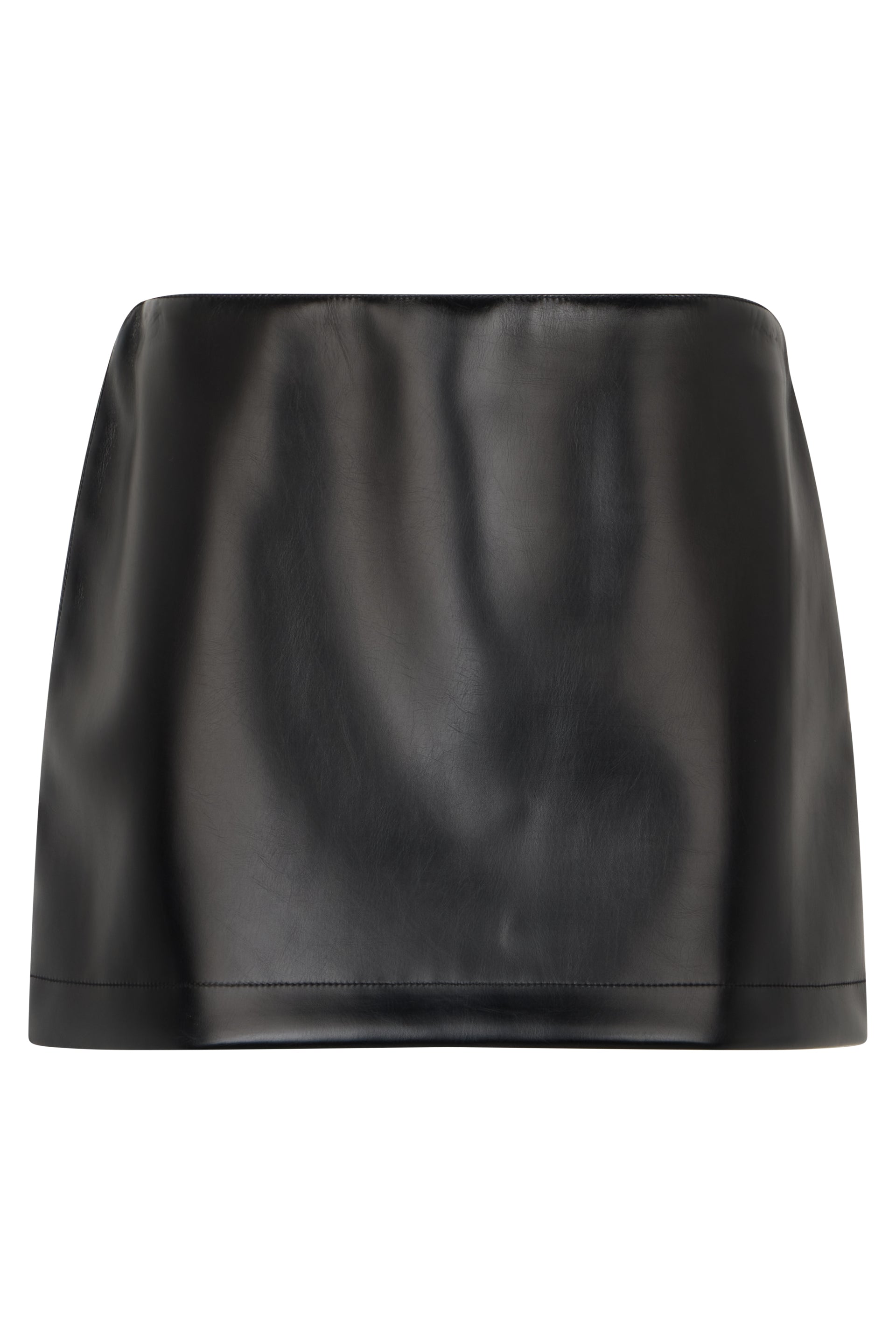 Short skirt in black eco-leather with an elegant and versatile design.