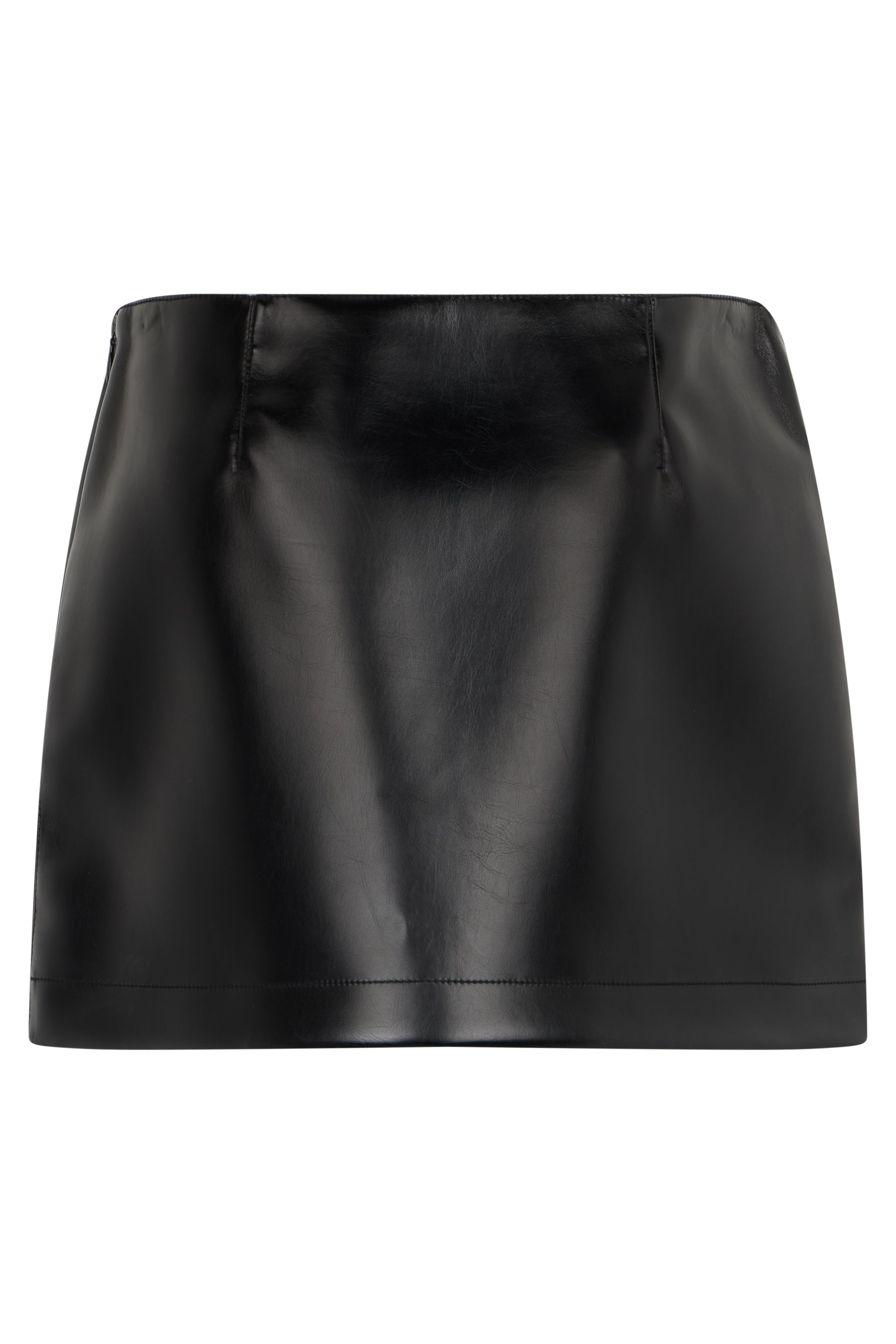 Short skirt in black eco-leather with an elegant and versatile design.