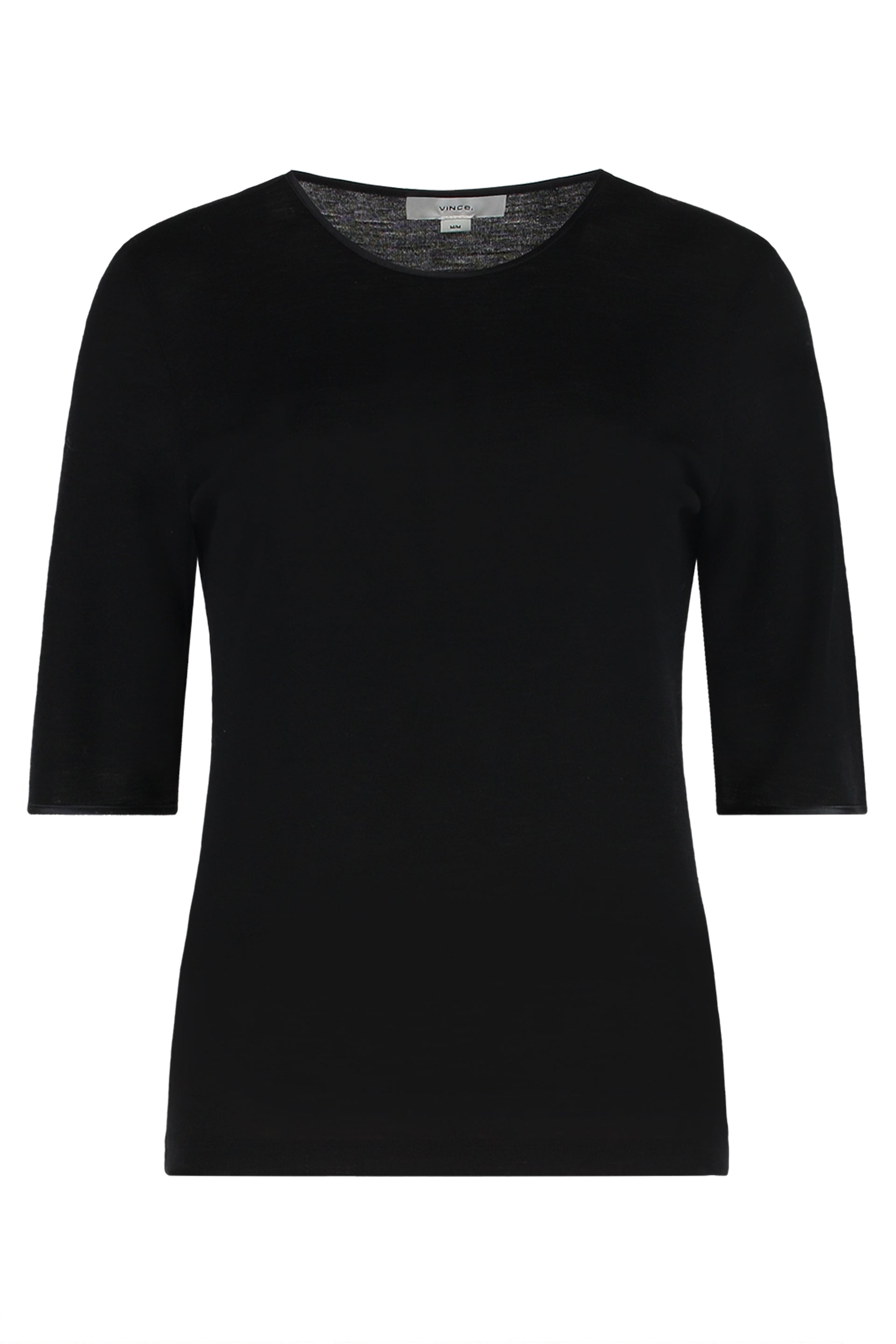 Wool t-shirt with elbow-length sleeves and satin finishes