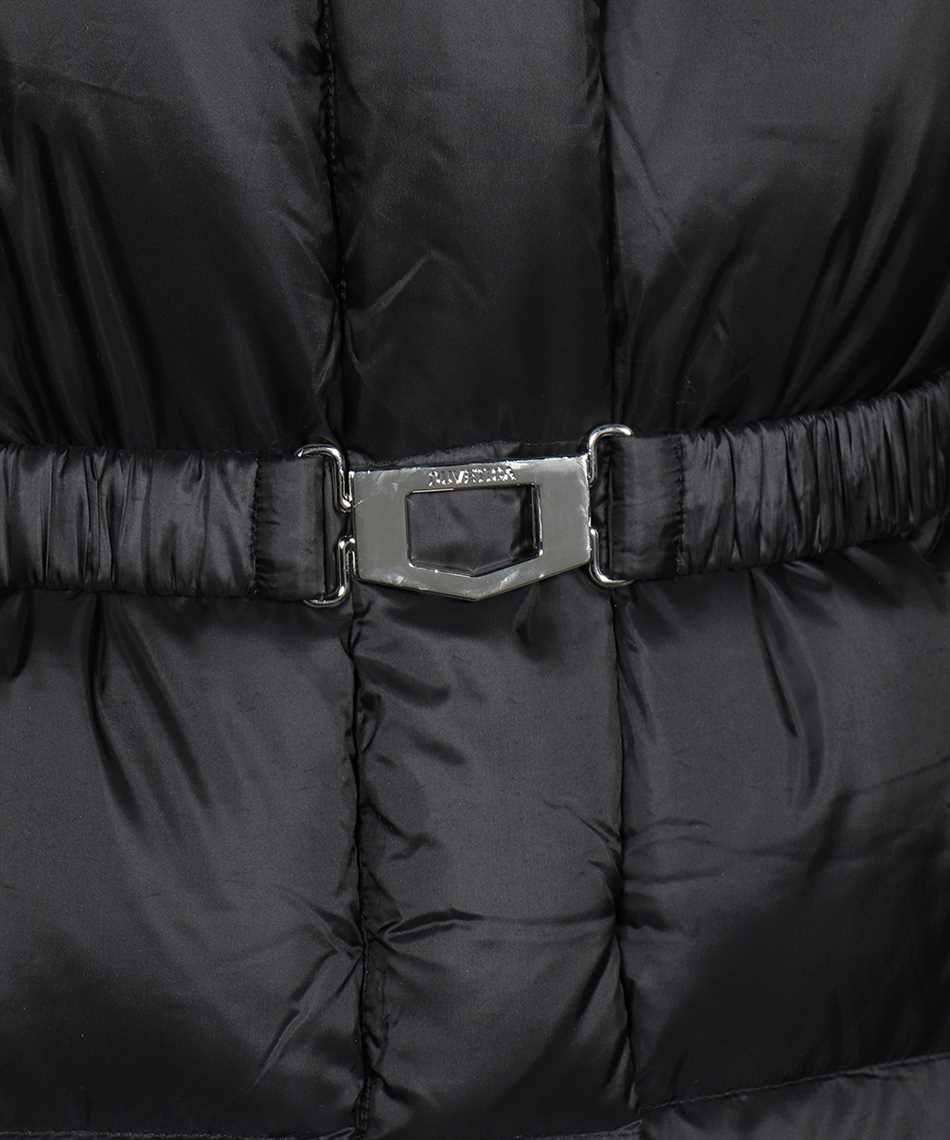 Belted hooded long down jacket