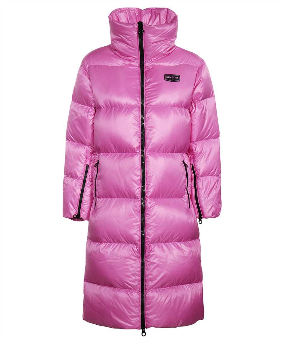 Belted hooded long down jacket