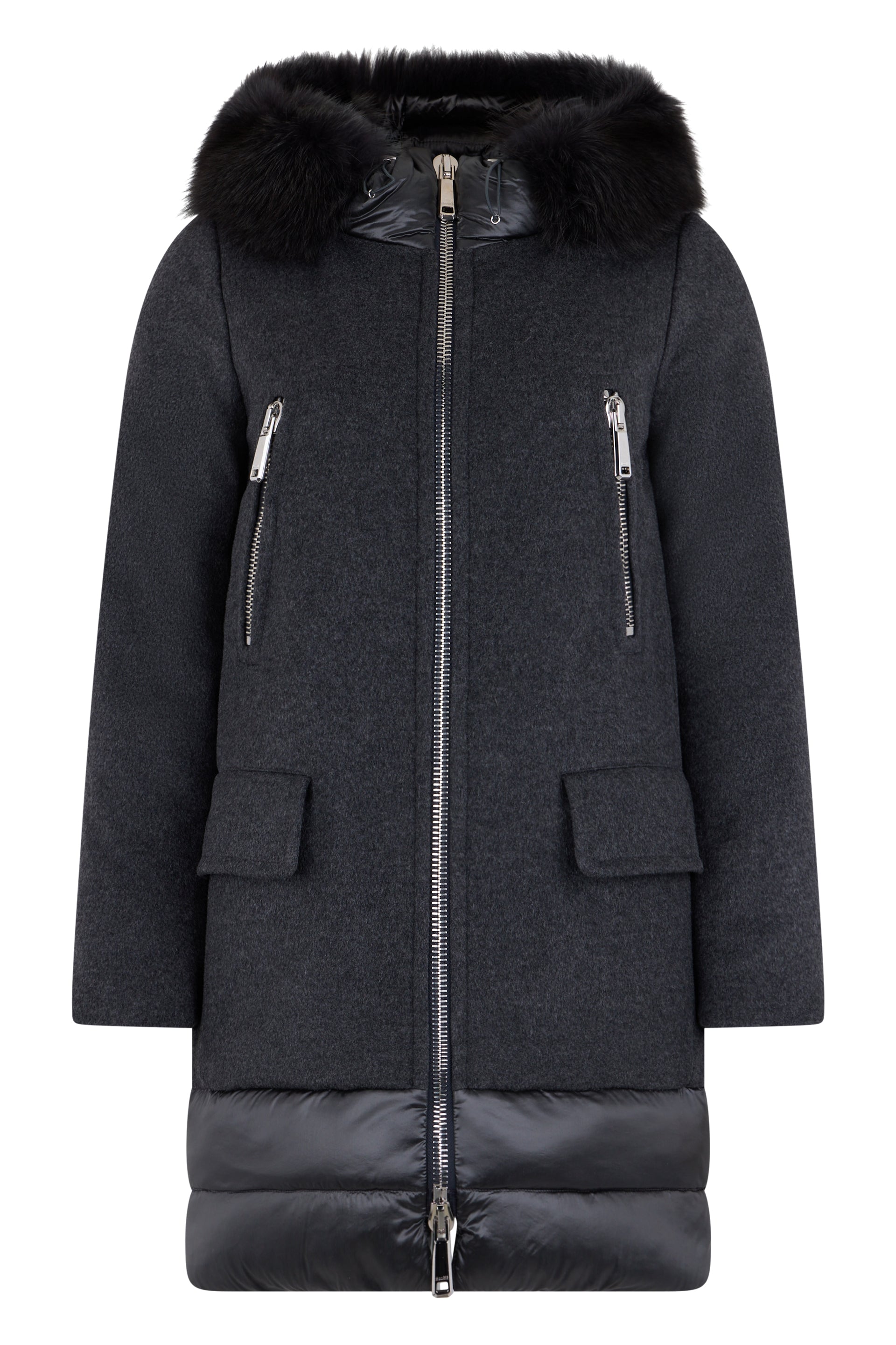Elegant gray winter coat with fur