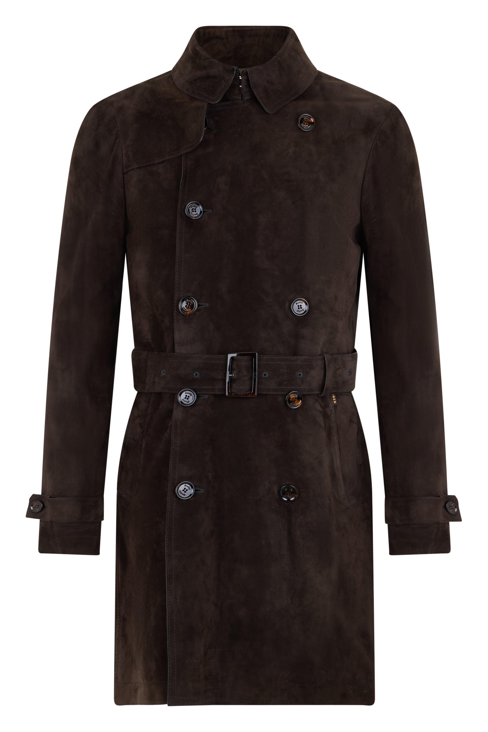 Elegant fitted leather trench coat with a chic belt