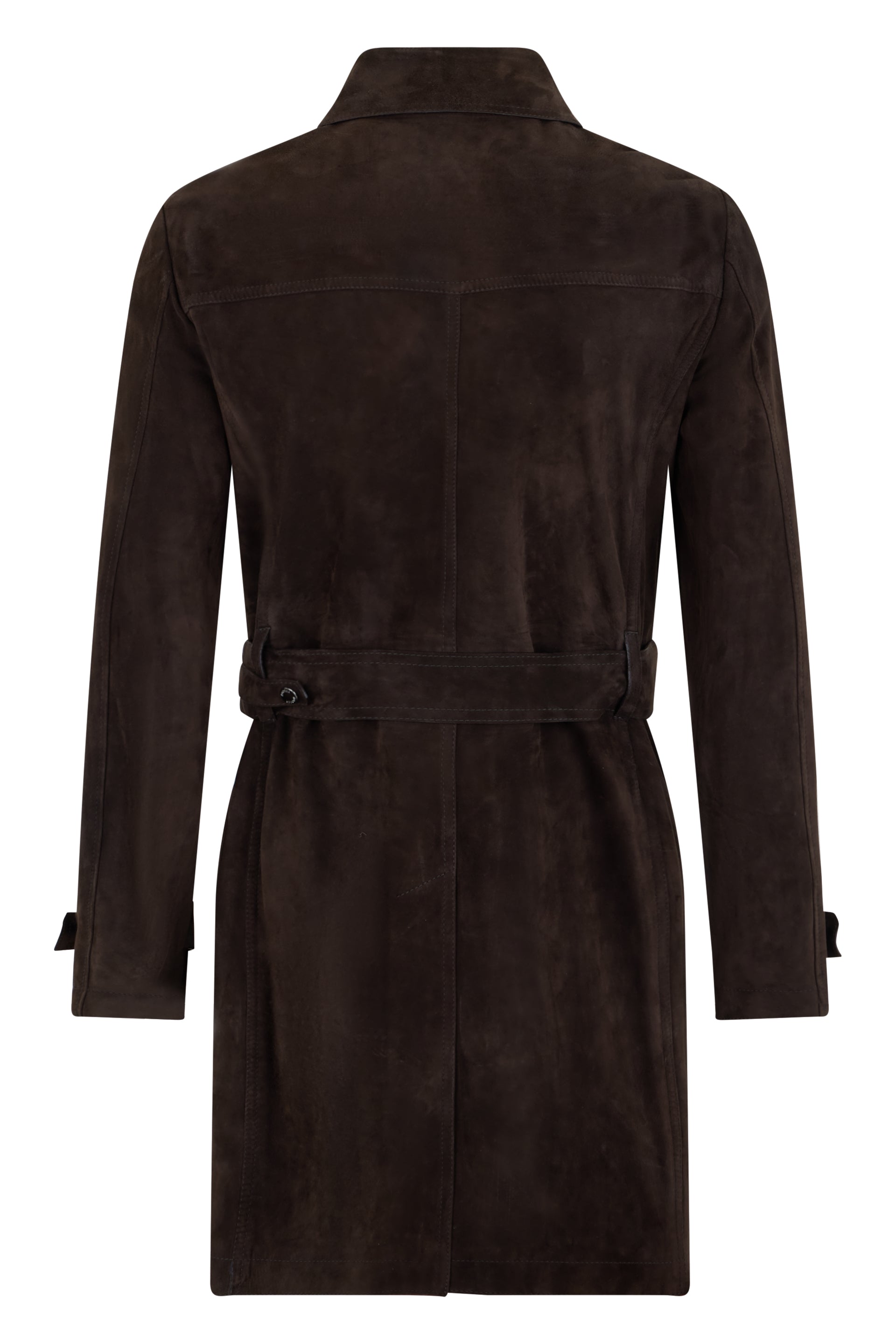 Elegant fitted leather trench coat with a chic belt