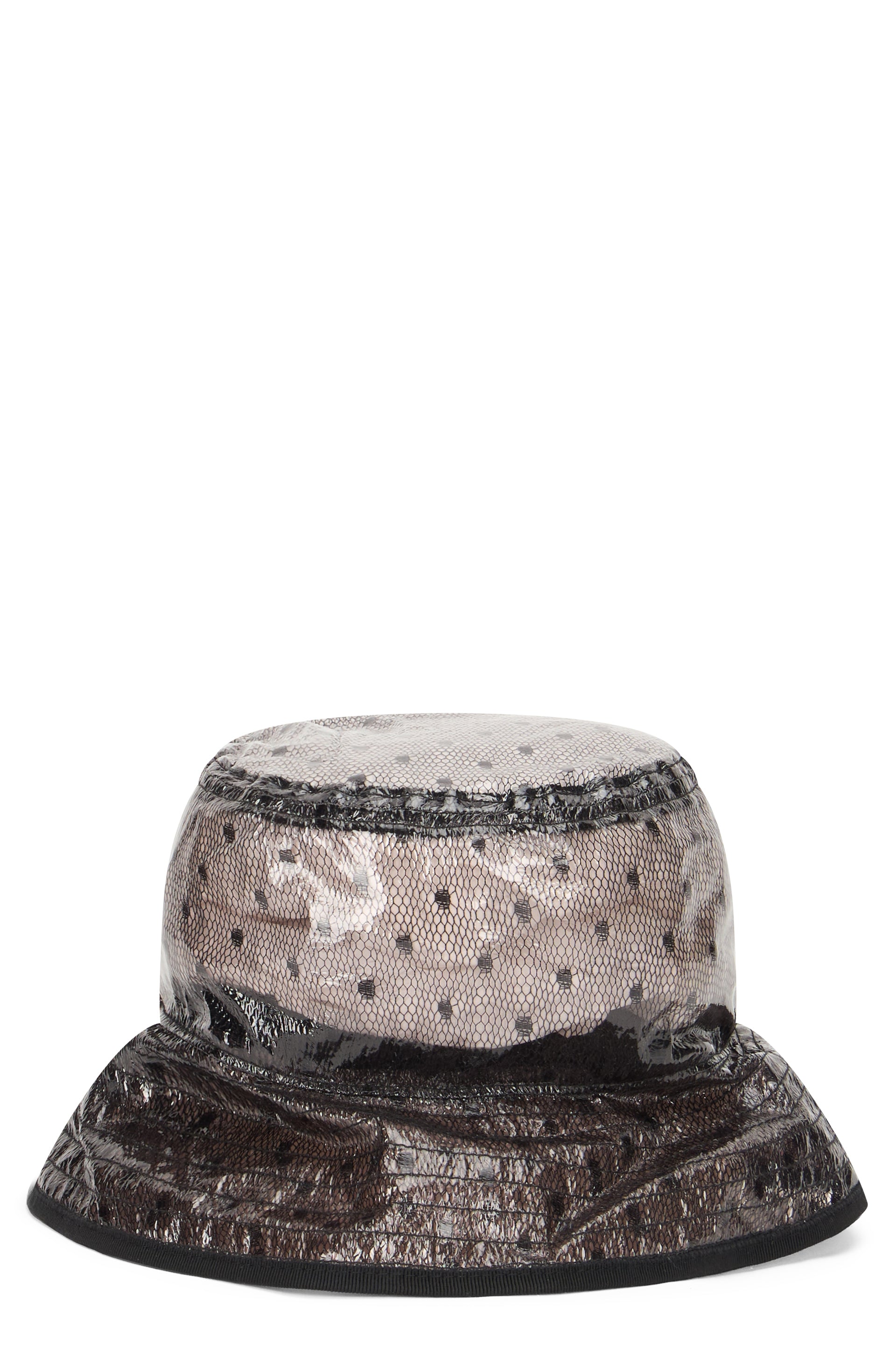 Black and beige bucket hat, elegant and versatile.