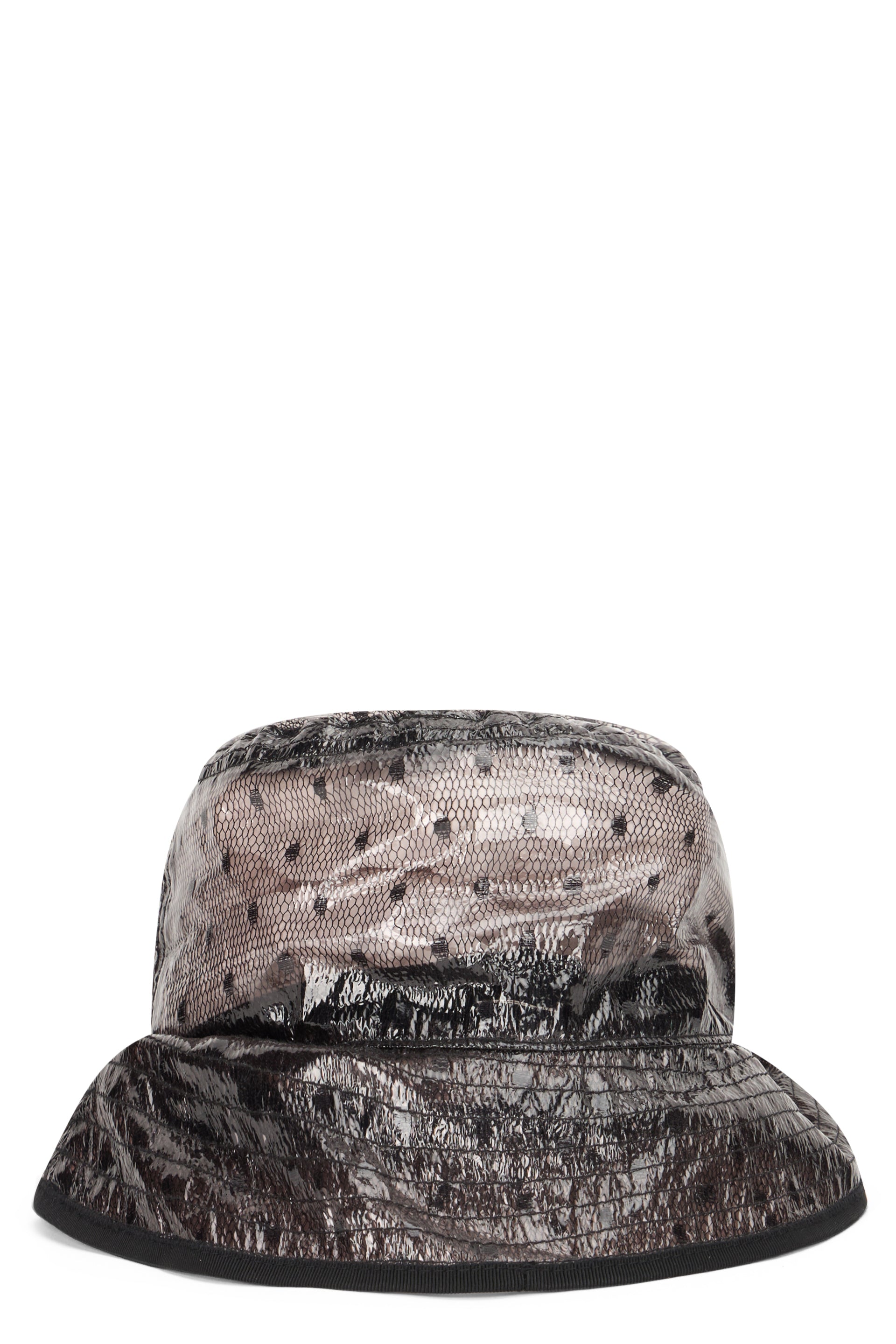 Black and beige bucket hat, elegant and versatile.