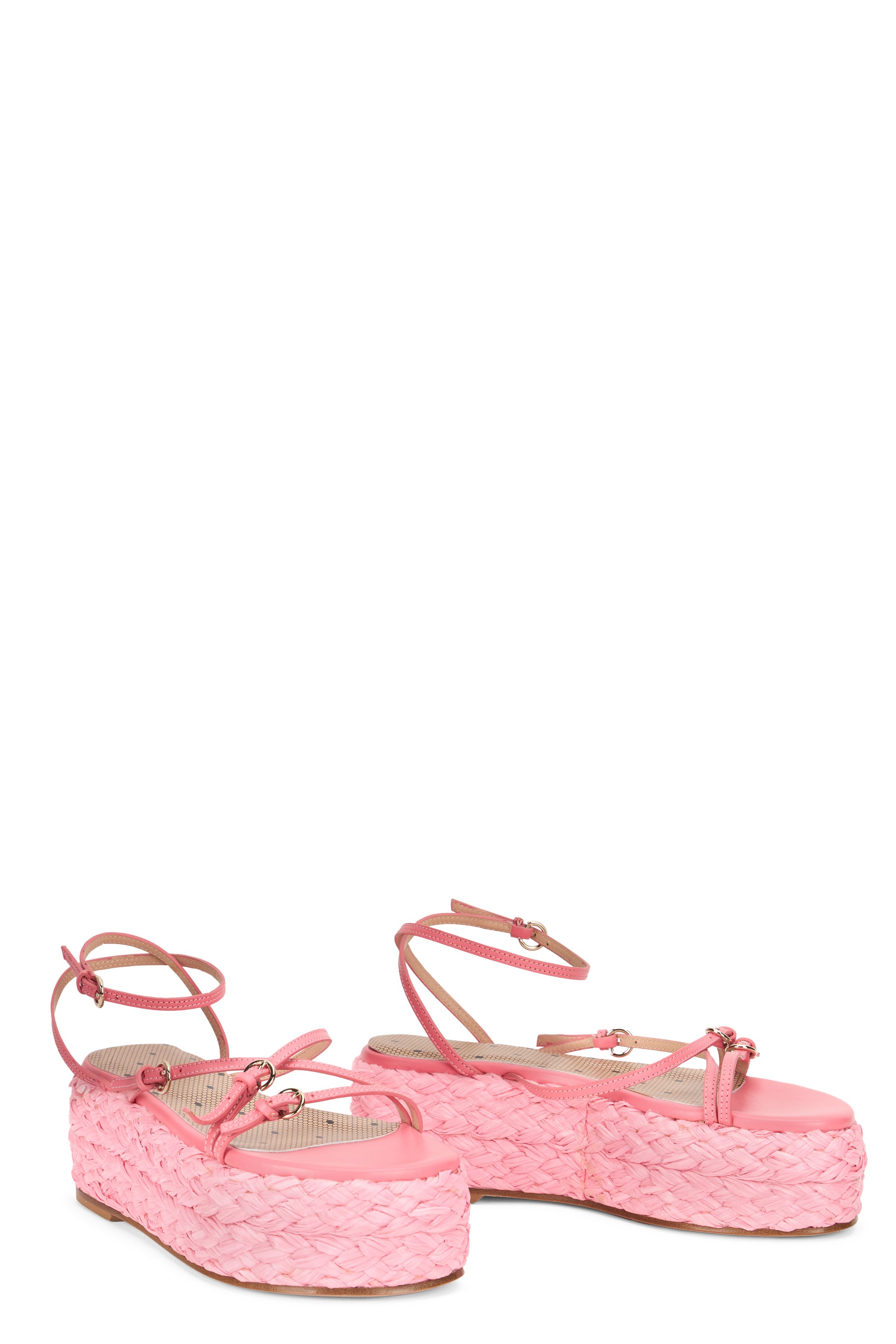 Elegant pink sandals with comfortable platform sole.