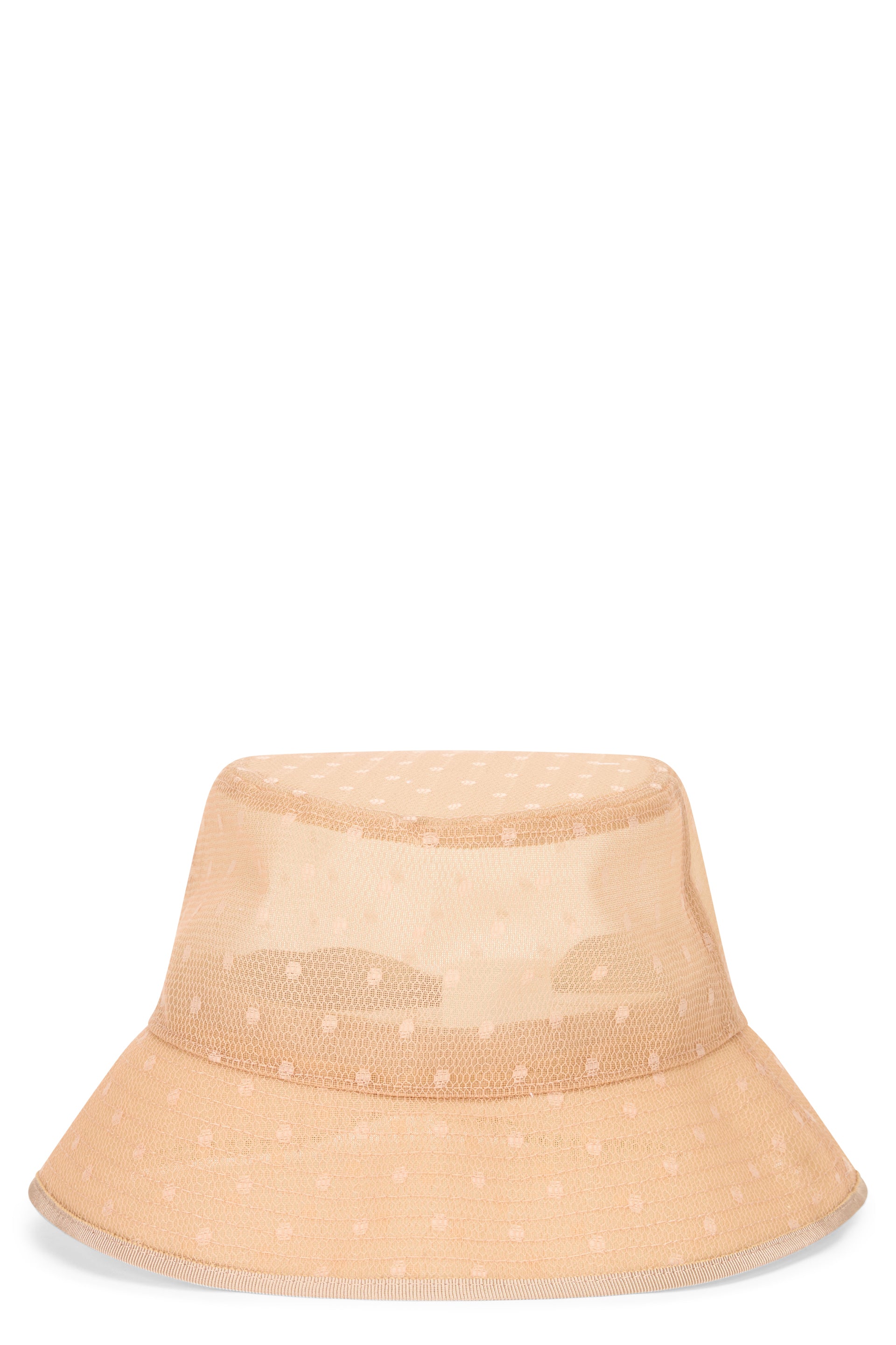 Bucket hat in beige mesh, minimal and versatile.