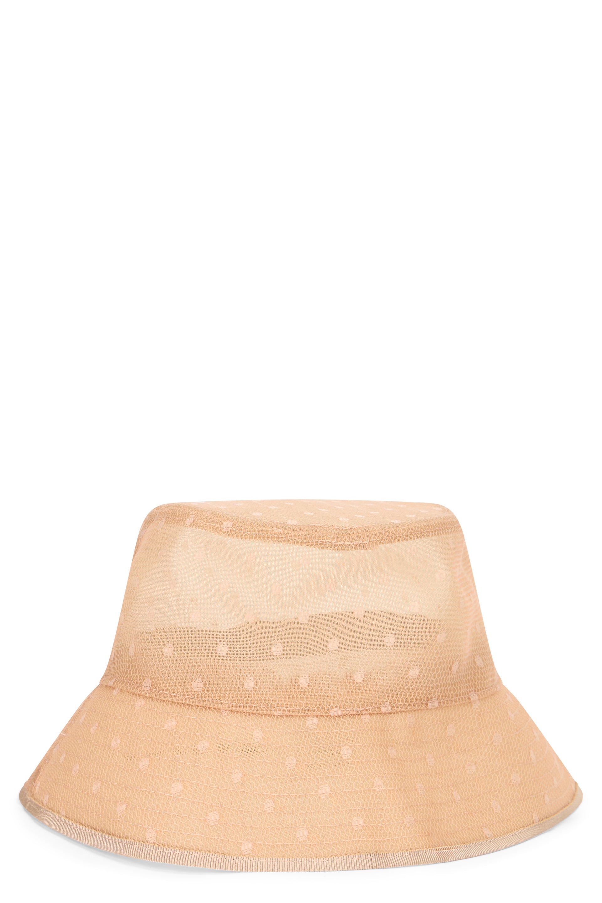 Bucket hat in beige mesh, minimal and versatile.