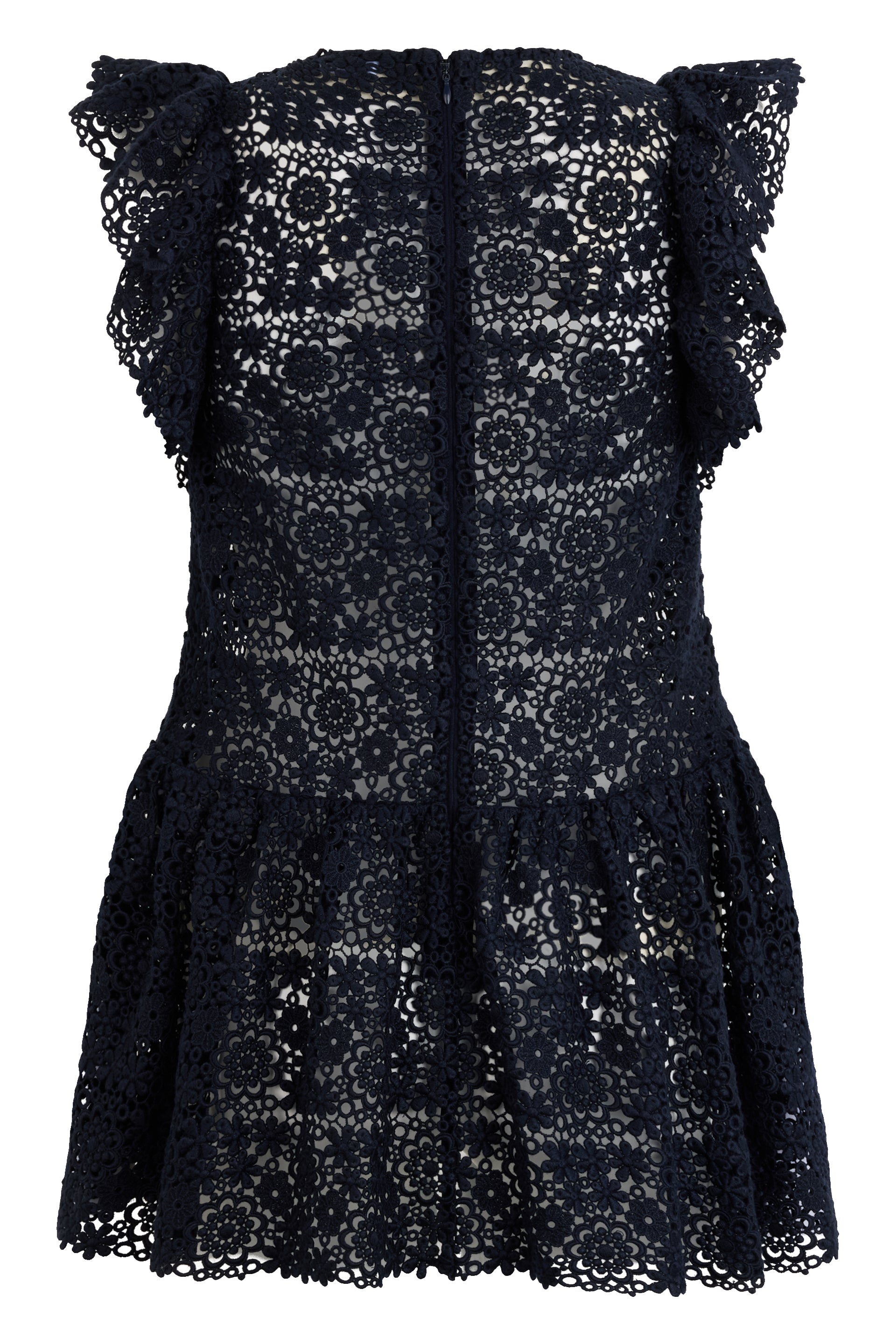 Short black dress, elegant with floral details and cut-outs.