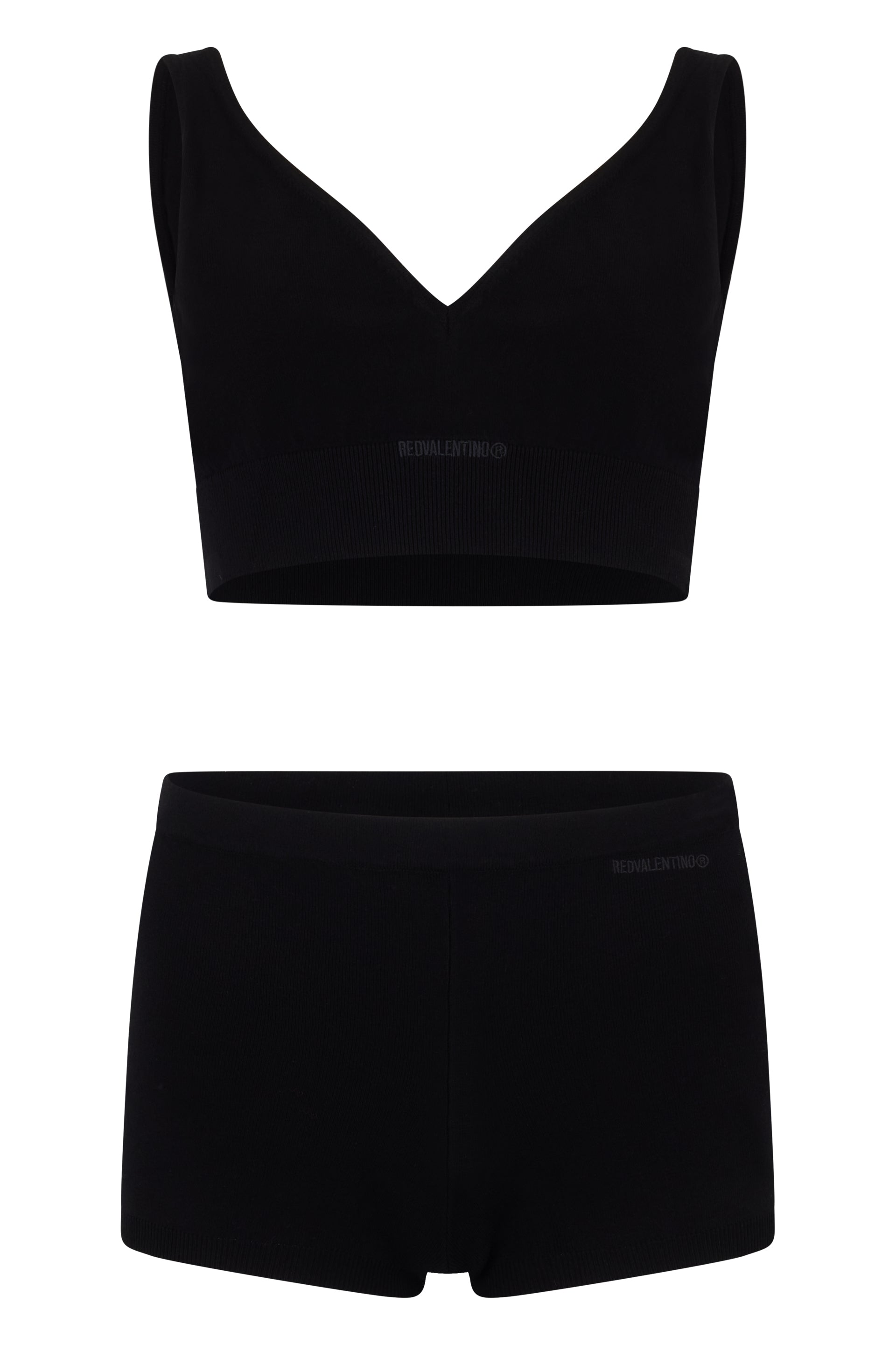 Set of black top and shorts with a casual and versatile design.