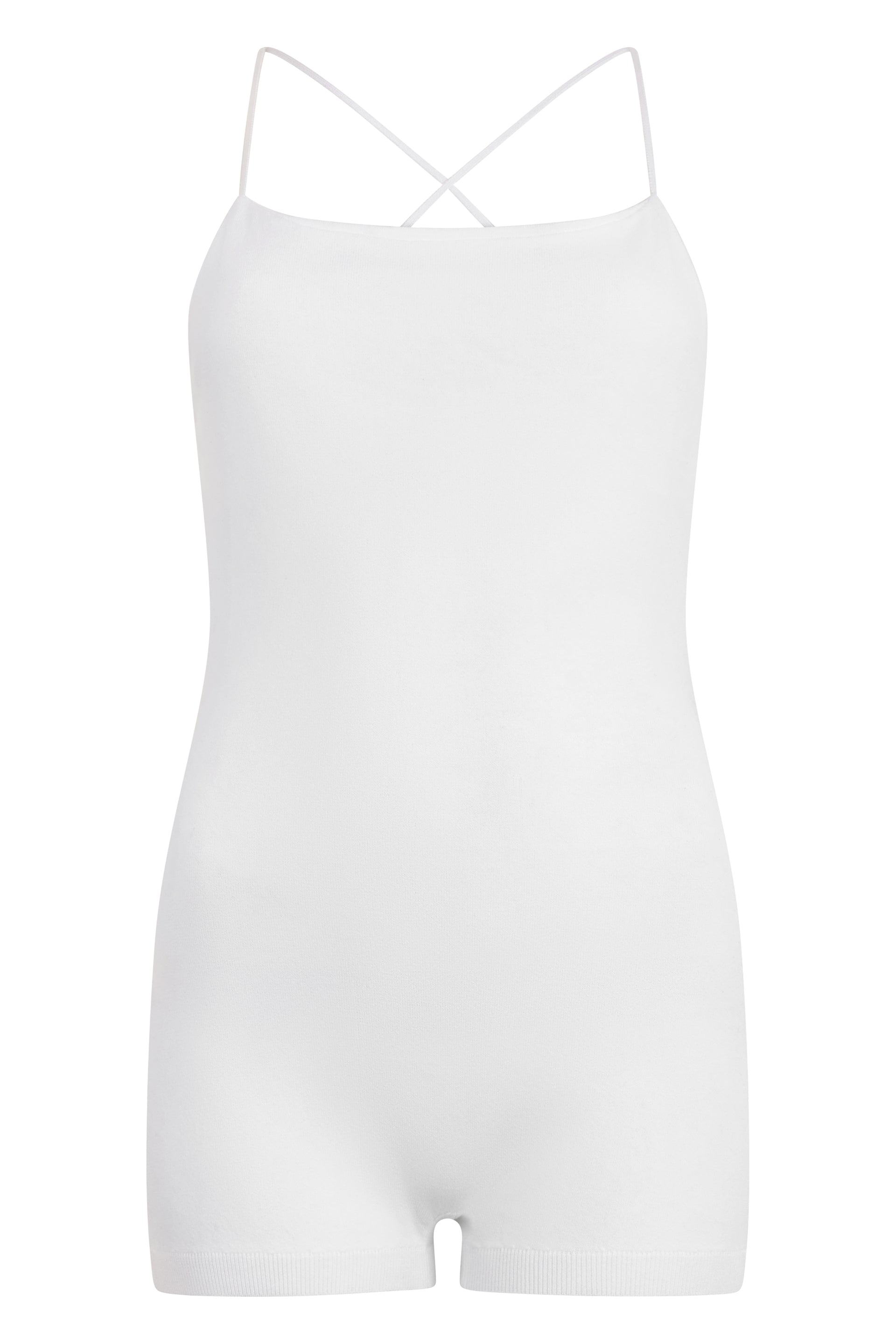 Elegant white short jumpsuit with crossed straps