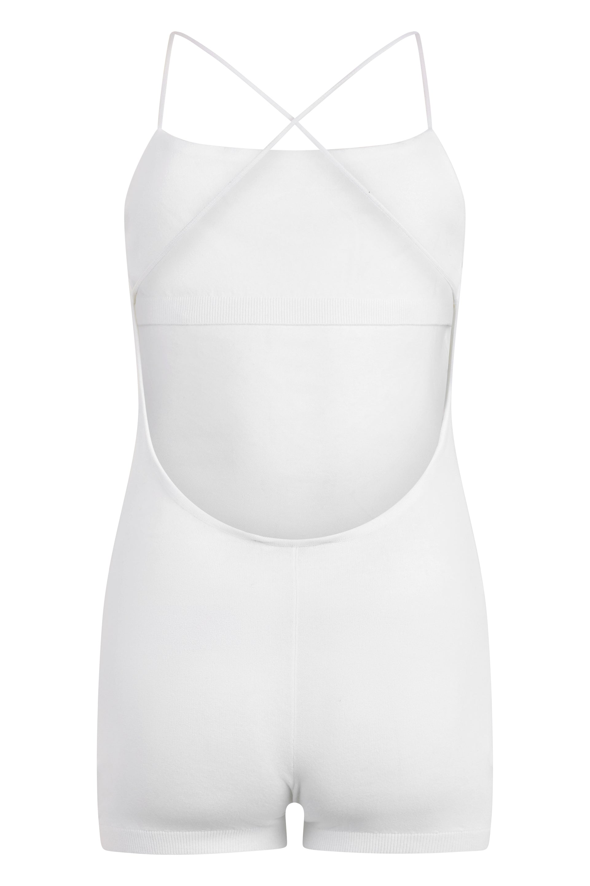 Elegant white short jumpsuit with crossed straps
