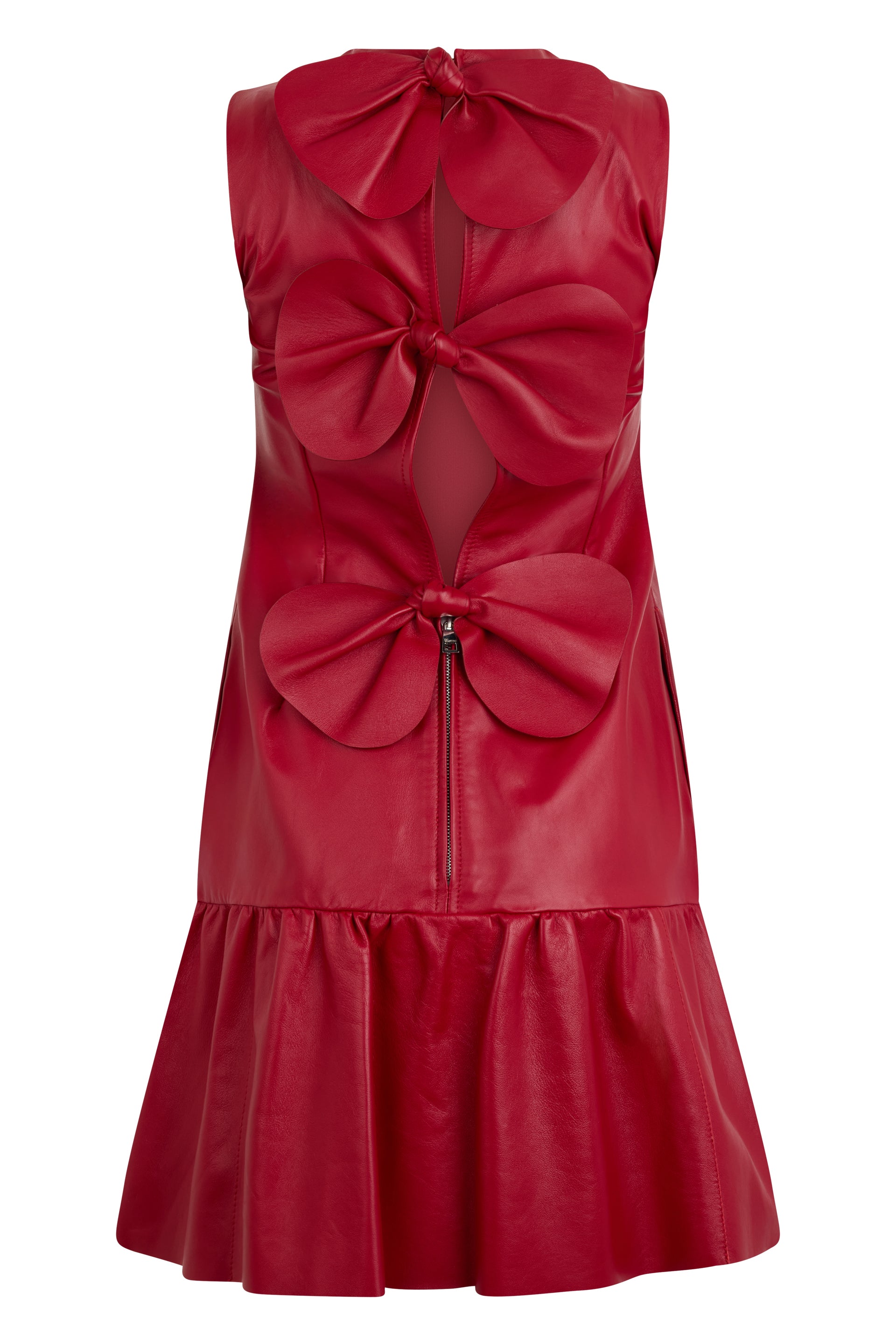 Midi dress in red leather without sleeves elegant.