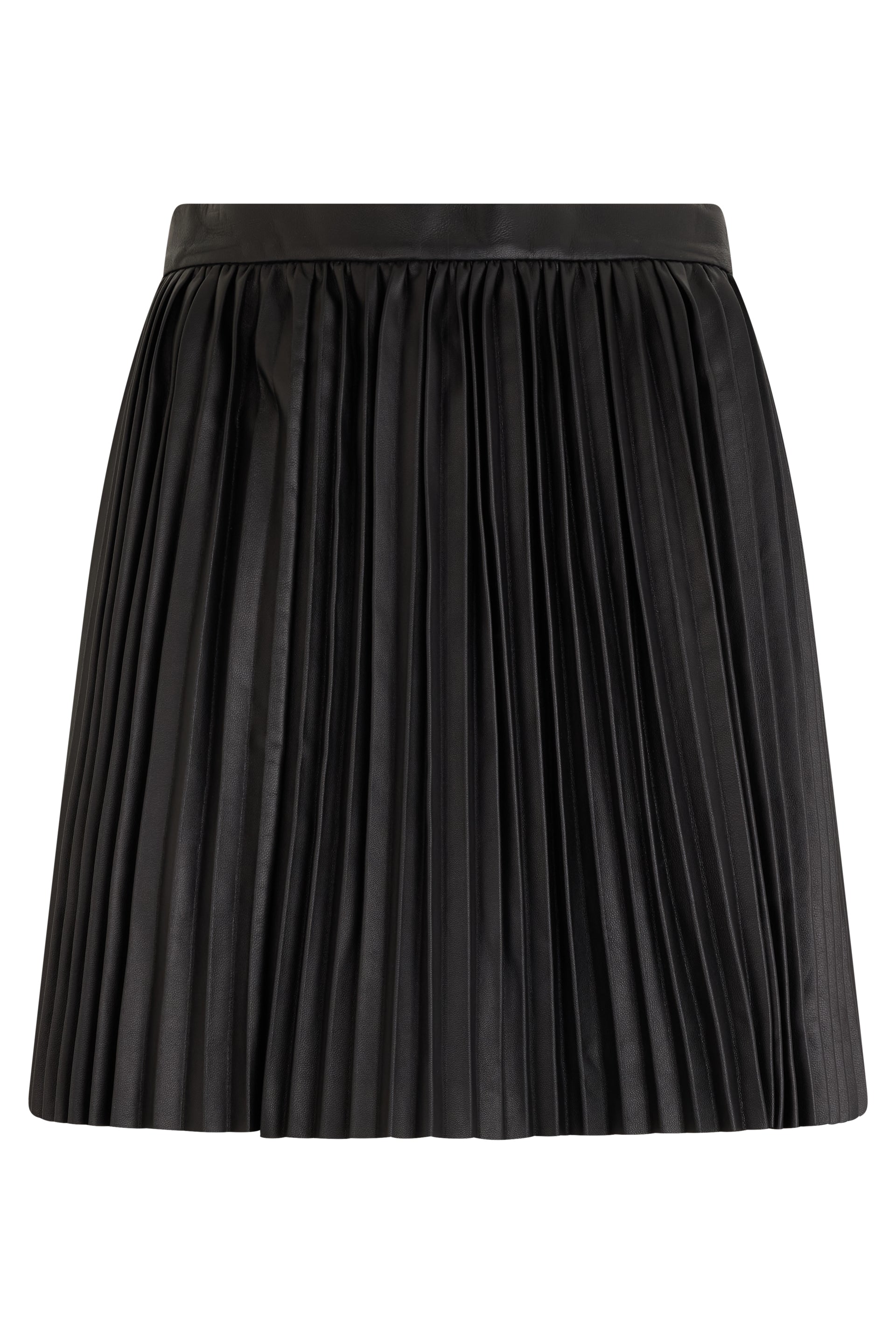 Black pleated leather skirt, lightweight and versatile.