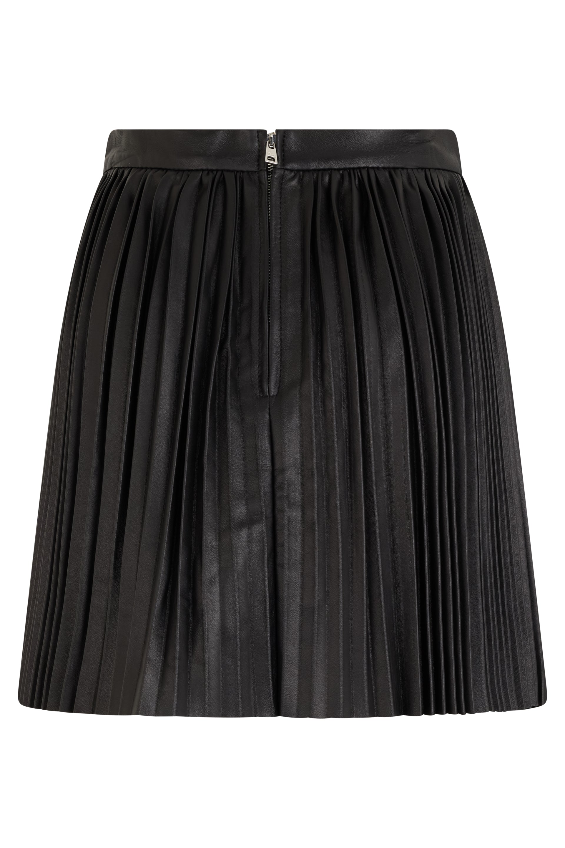 Black pleated leather skirt, lightweight and versatile.