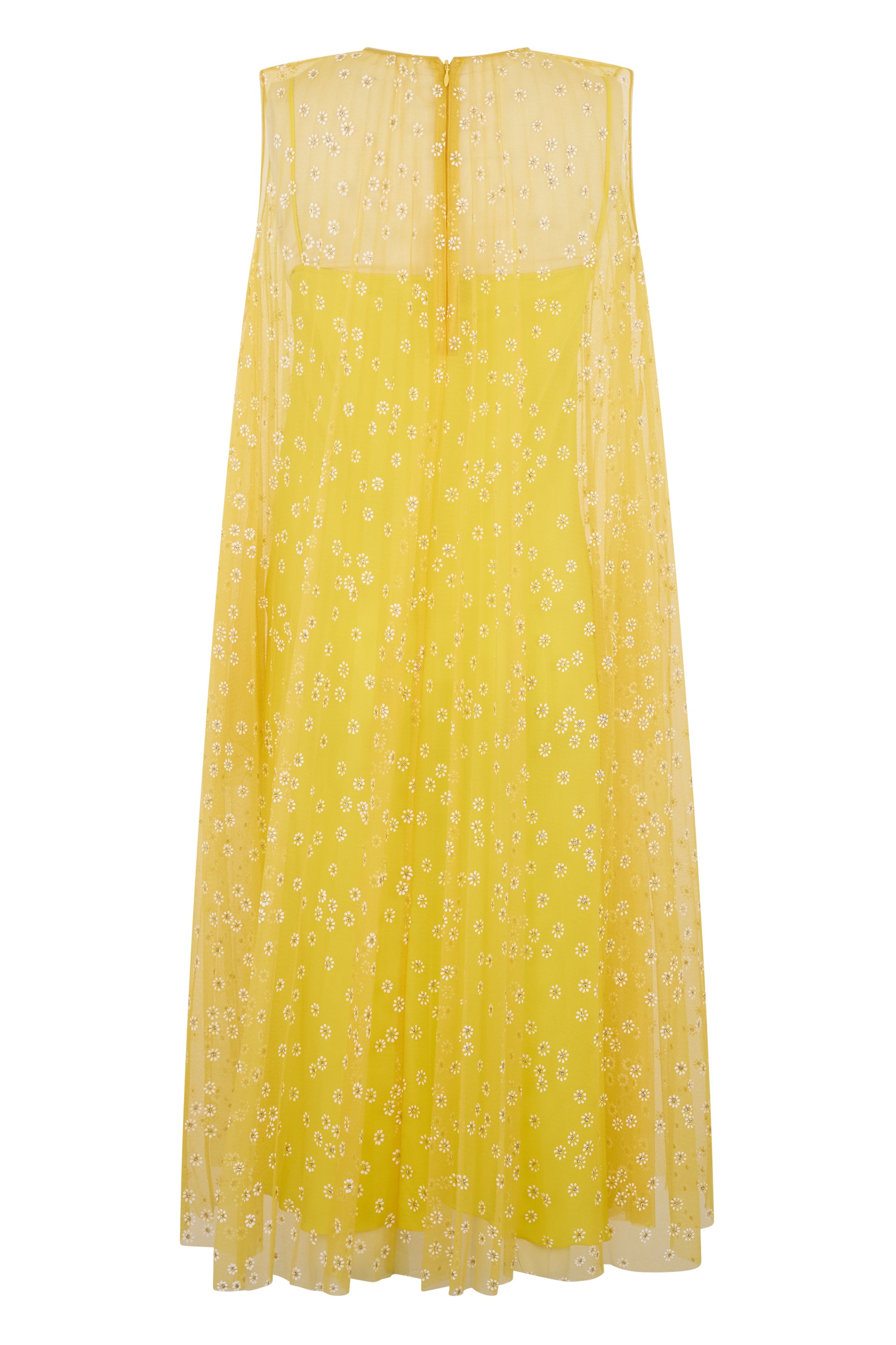 Yellow midi dress without sleeves with floral pattern