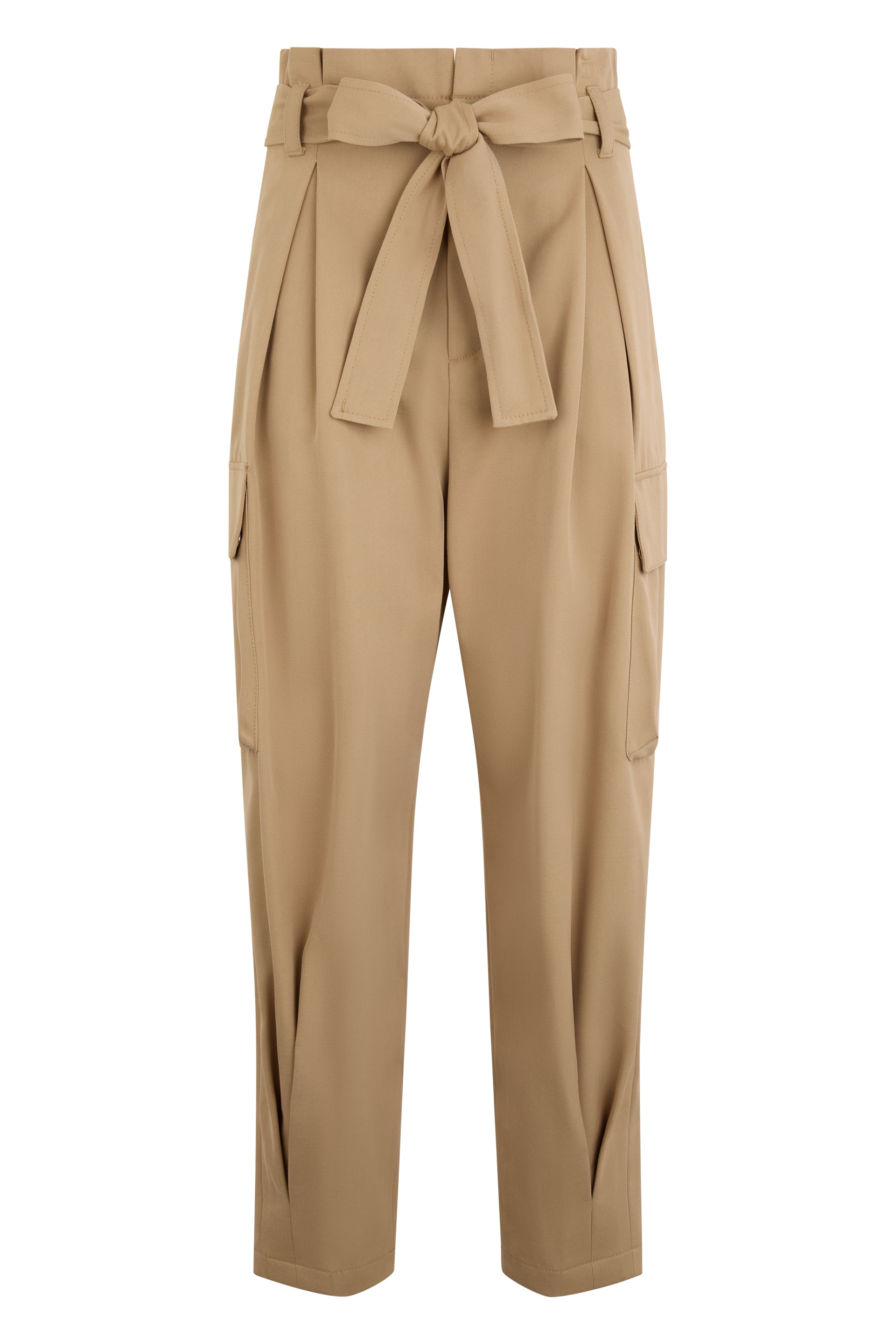 Beige lightweight pants with a high waist chic.