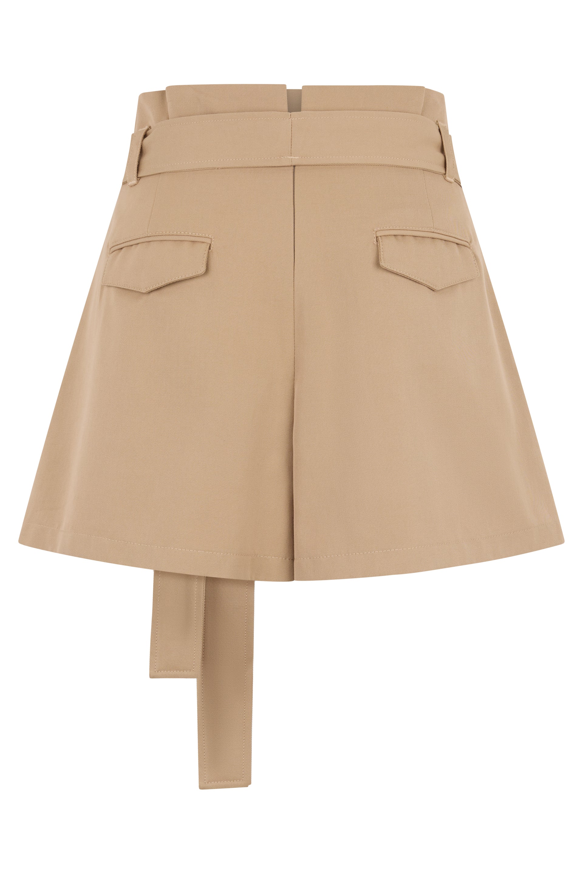 Beige pants skirt with belt and elegant pockets.