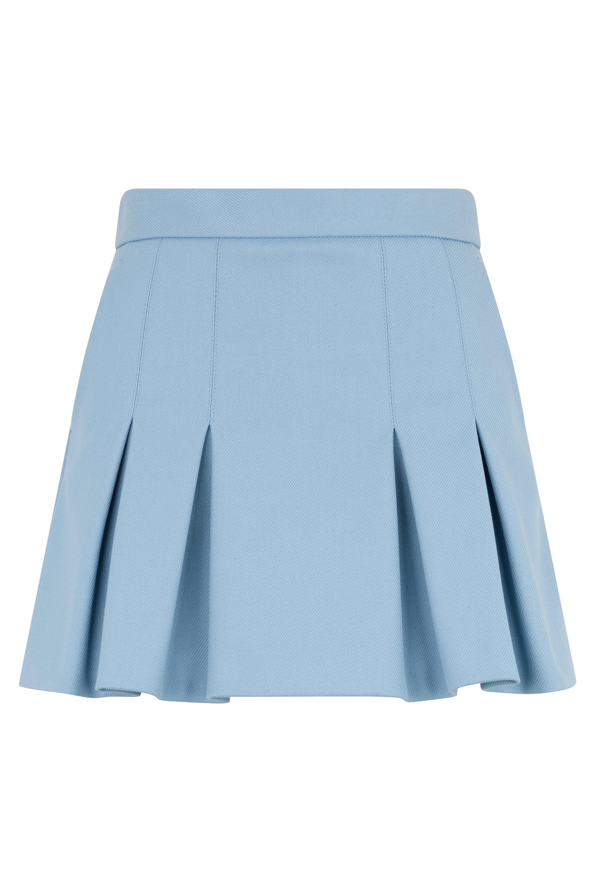 Short blue pleated skirt, elegant and versatile.