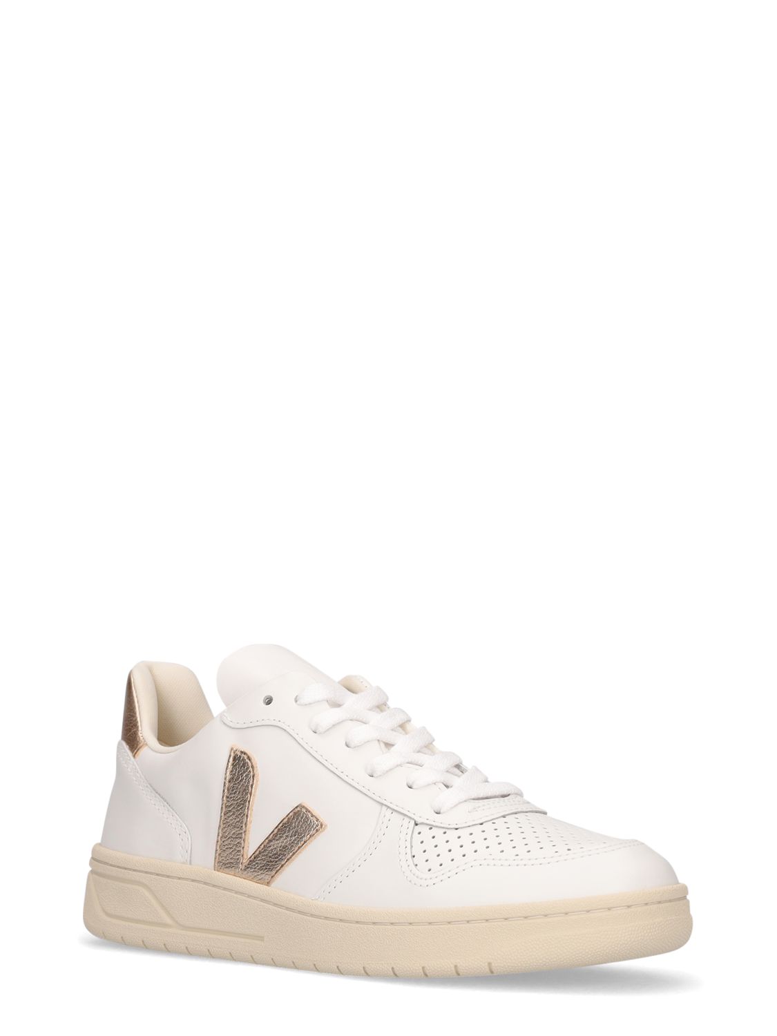 White leather sneakers with beige details