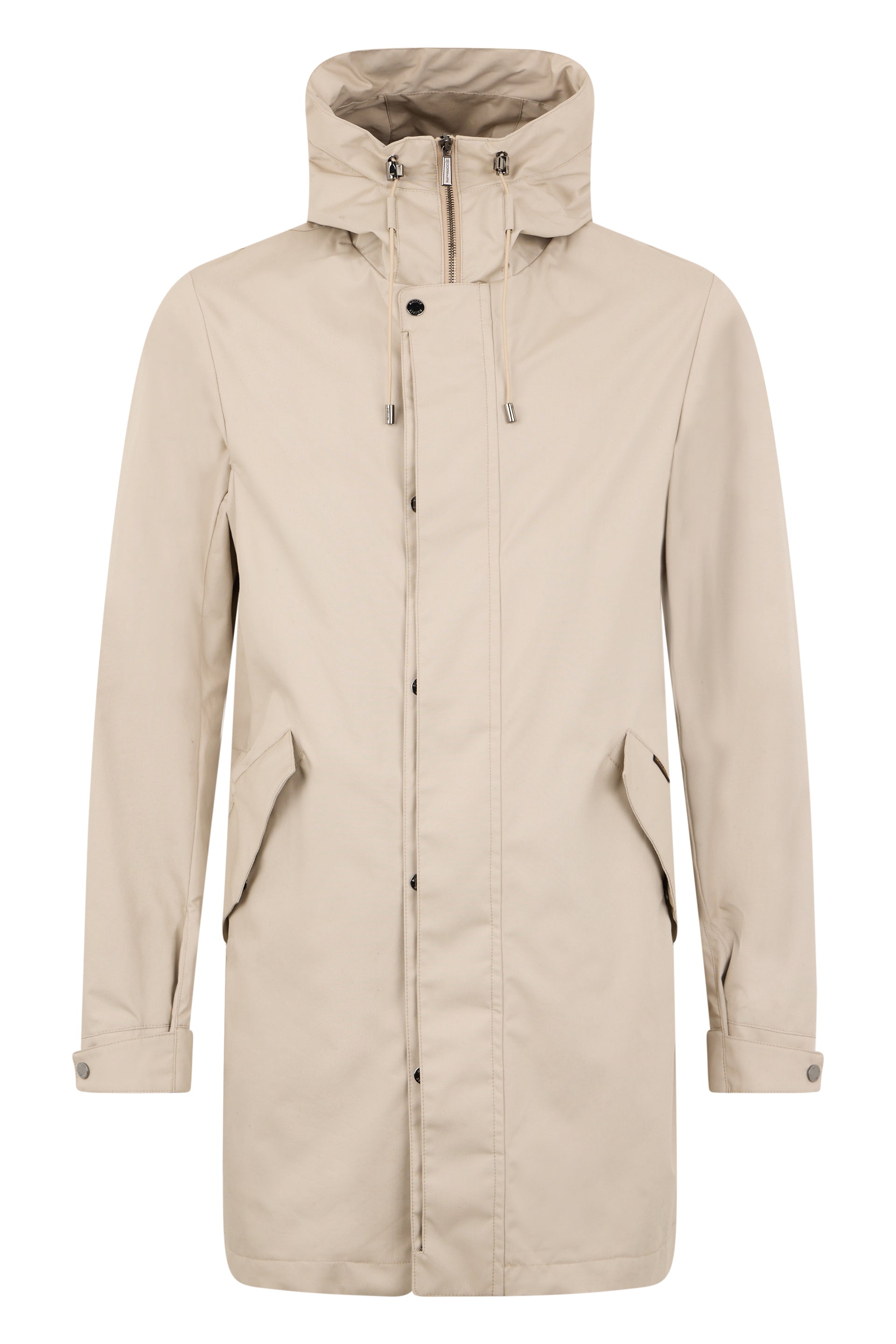 Beige parka with a casual and versatile design.