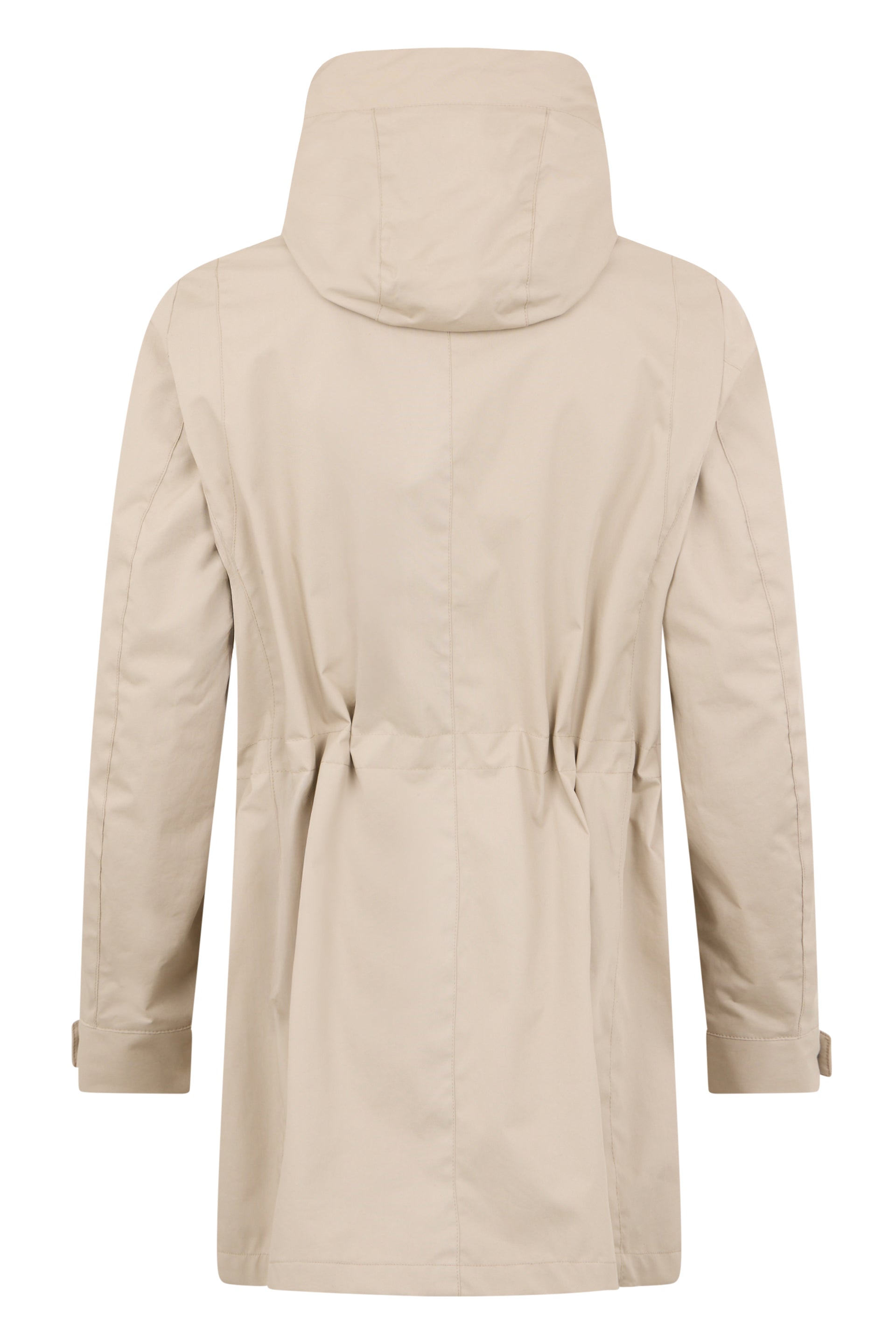 Beige parka with a casual and versatile design.