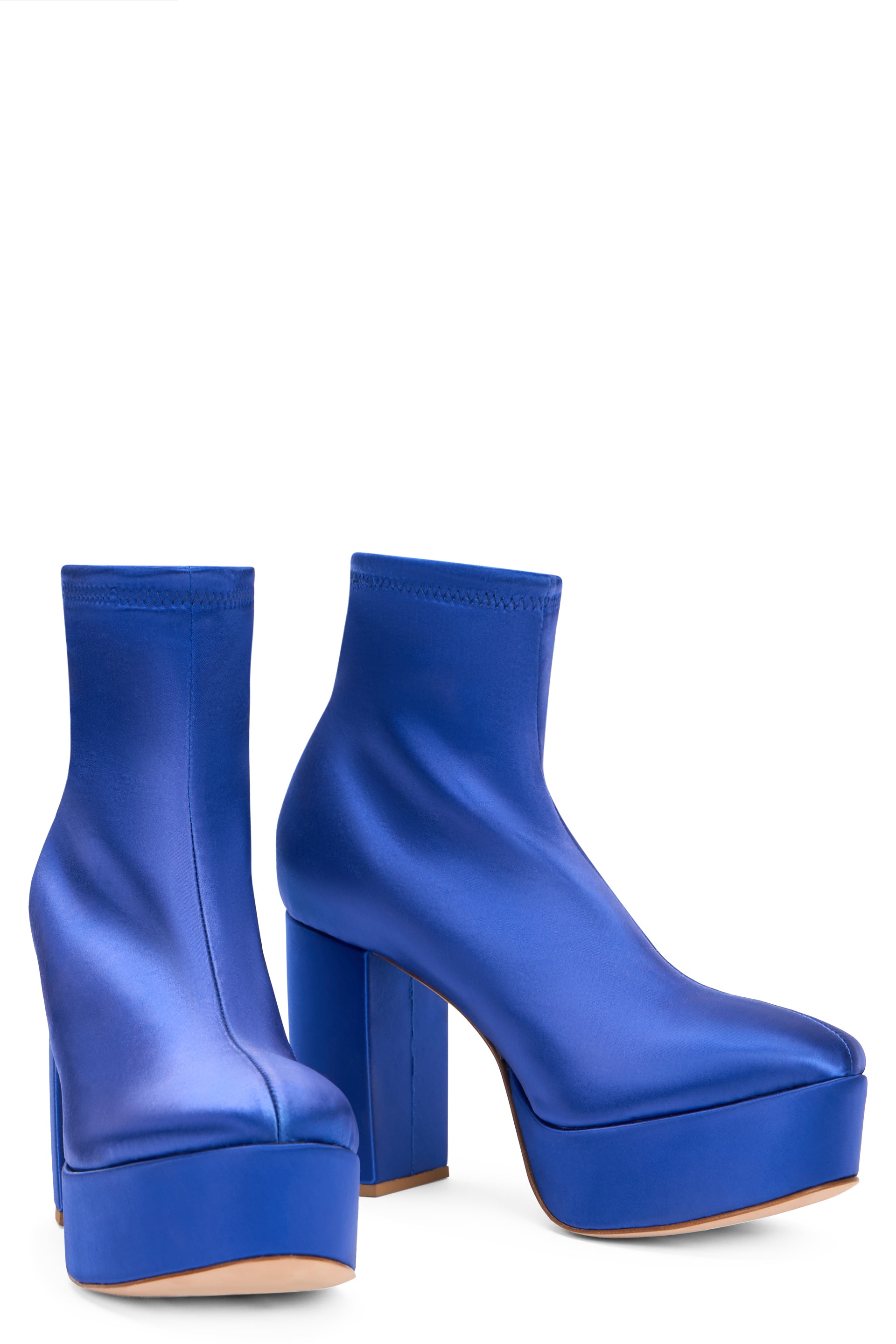Blue ankle boots with high heel, elegant and chic.