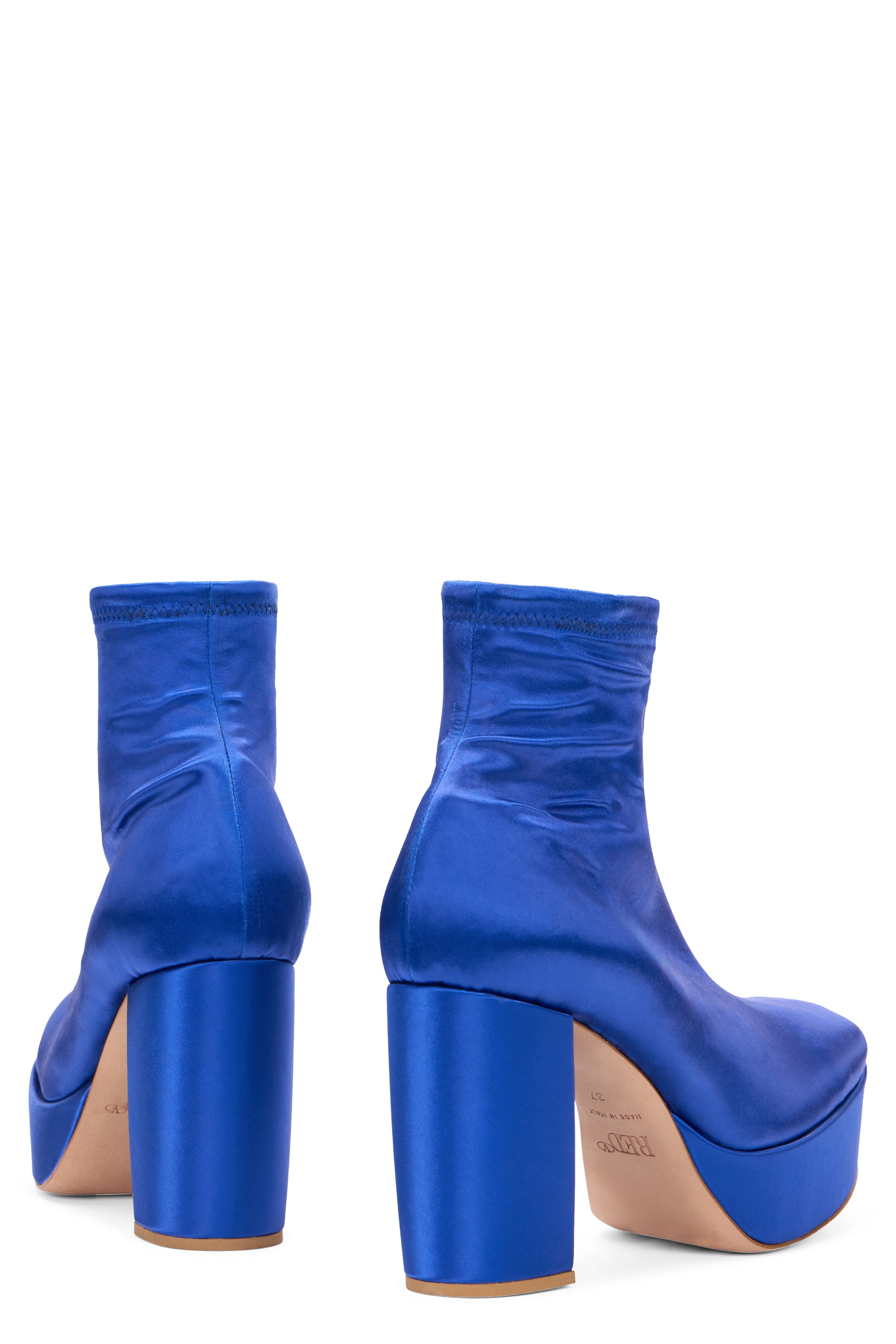 Blue ankle boots with high heel, elegant and chic.