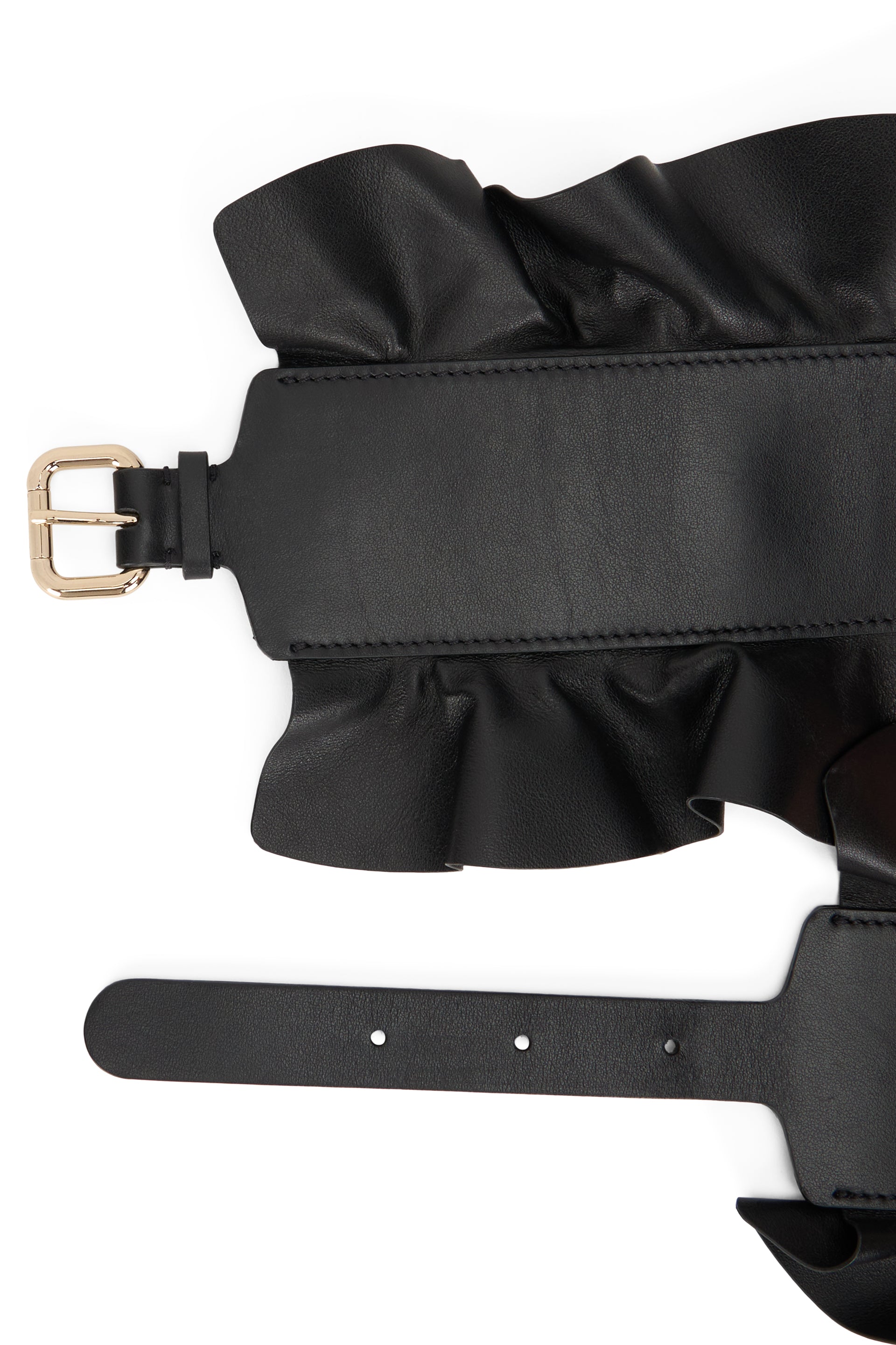 Black belt with gold buckle, elegant and modern.