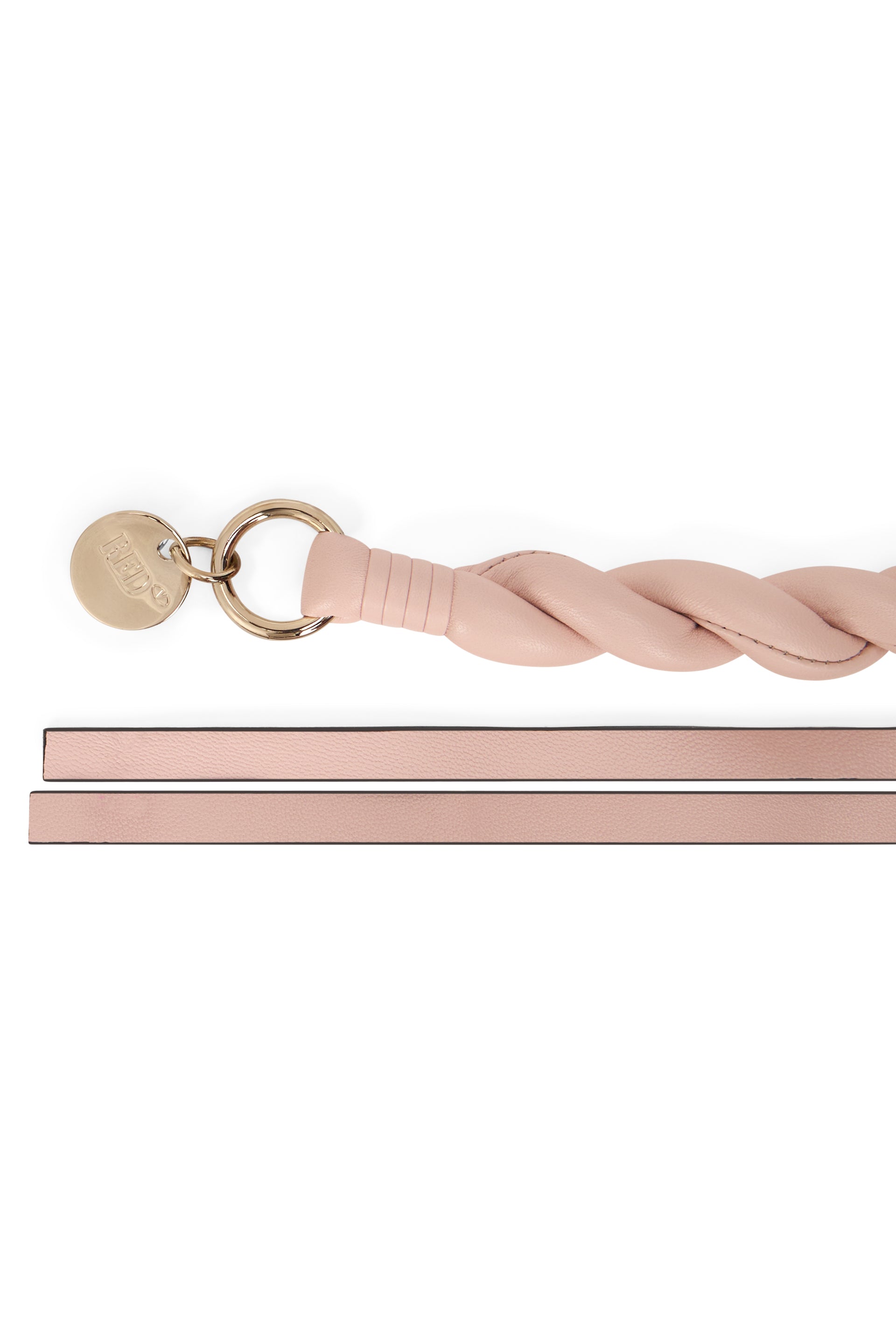 Pale pink belt with braided design, minimal and chic.