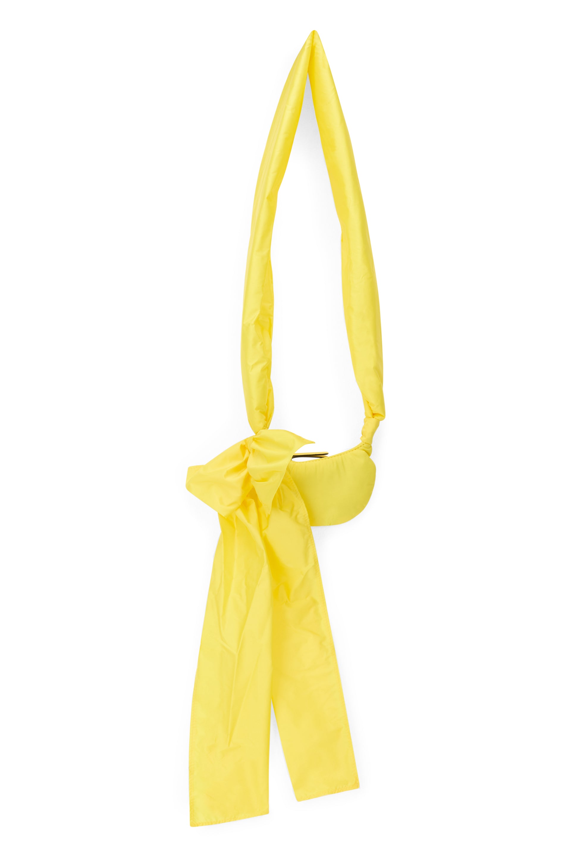 Elegant small yellow pouch with decorative bow.