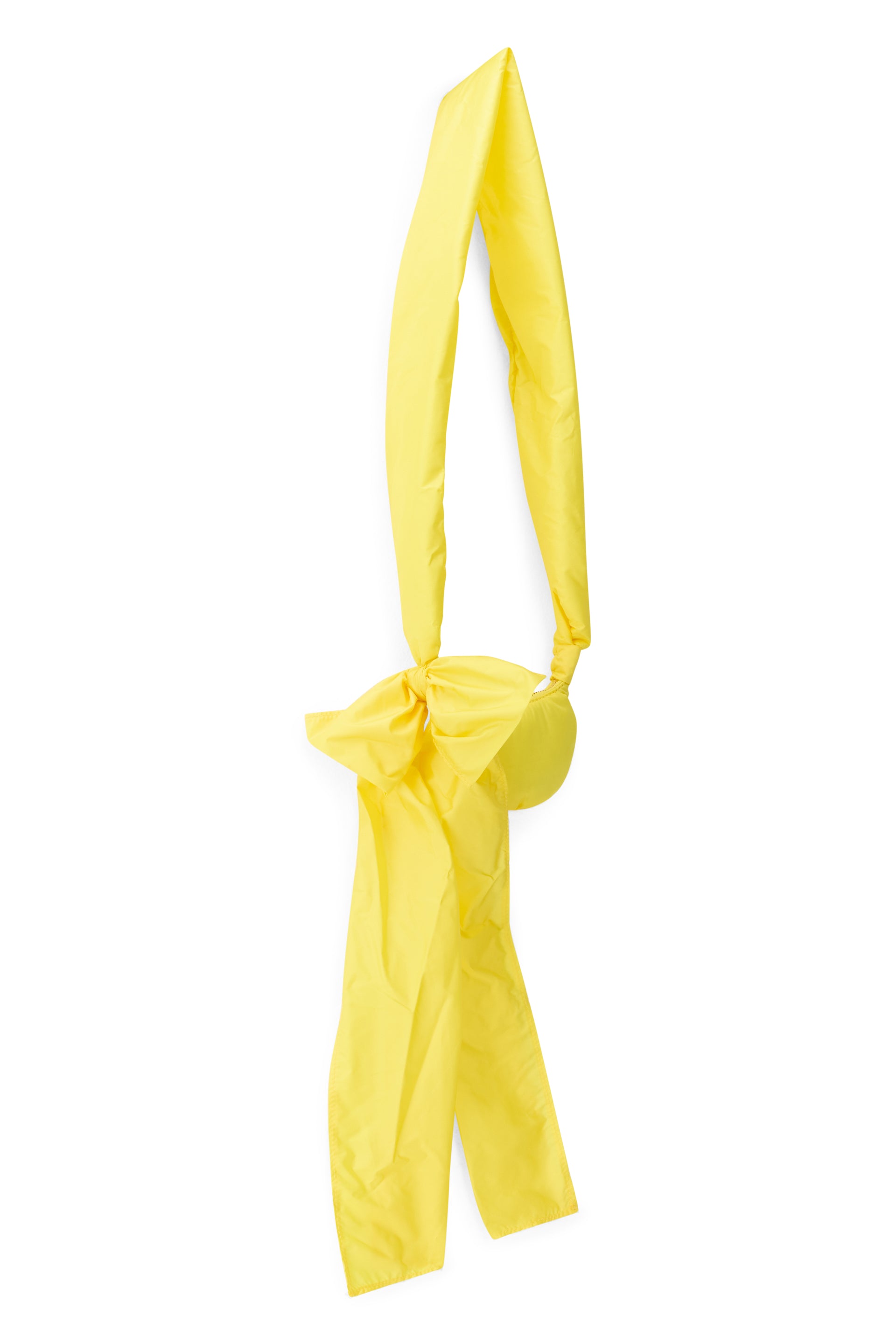 Elegant small yellow pouch with decorative bow.