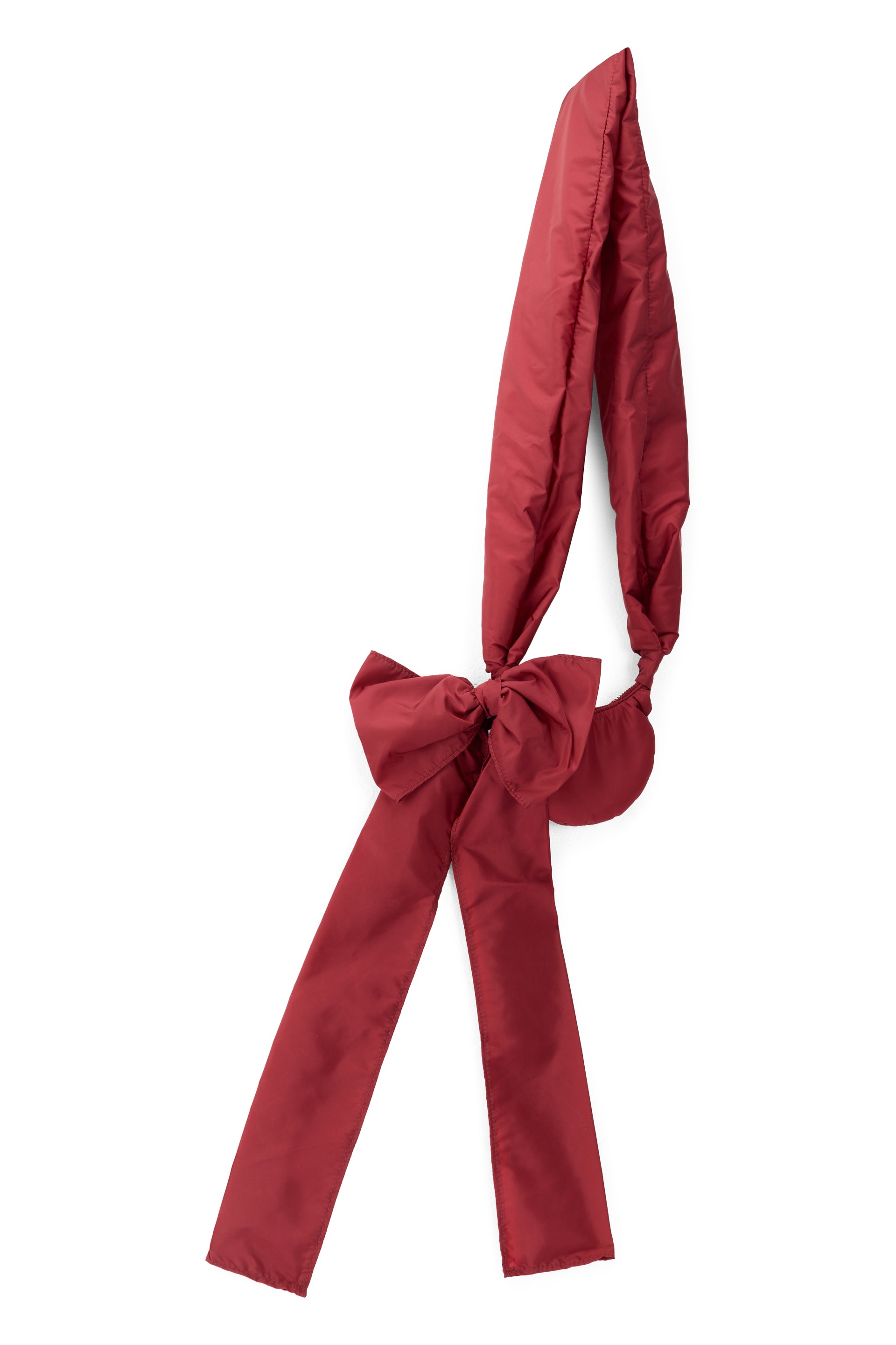 Elegant small shoulder bag in marsupial style in burgundy color.