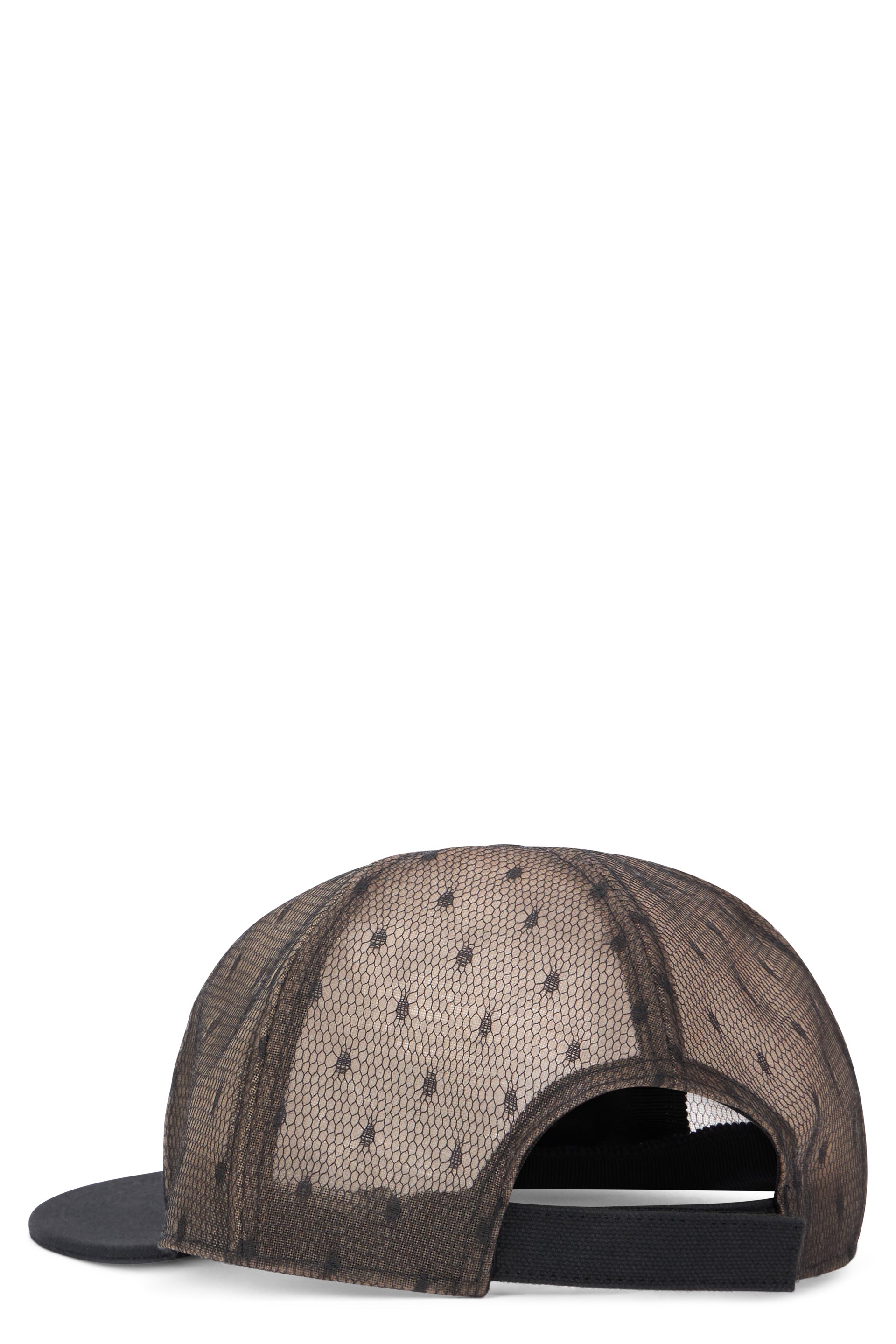 Modern black cap with colored stars and transparent mesh.