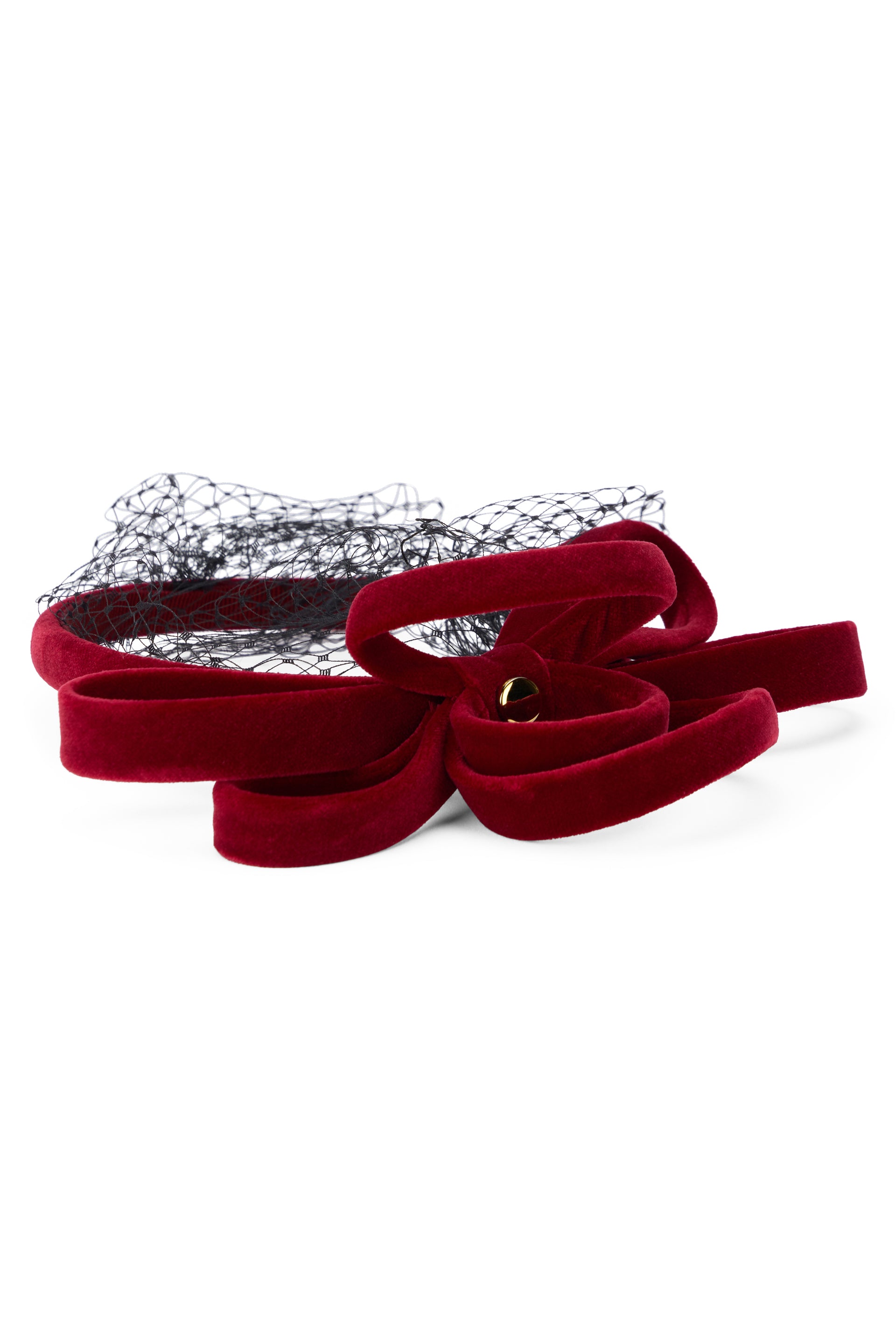 Elegant hairband in burgundy with bow and mesh, elegant and versatile.