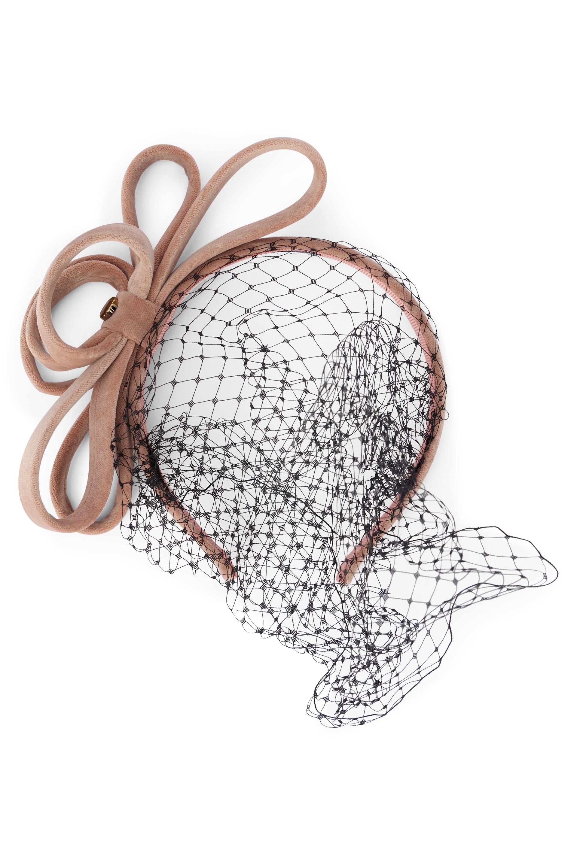 Velvet pink hairband with elegant black net.