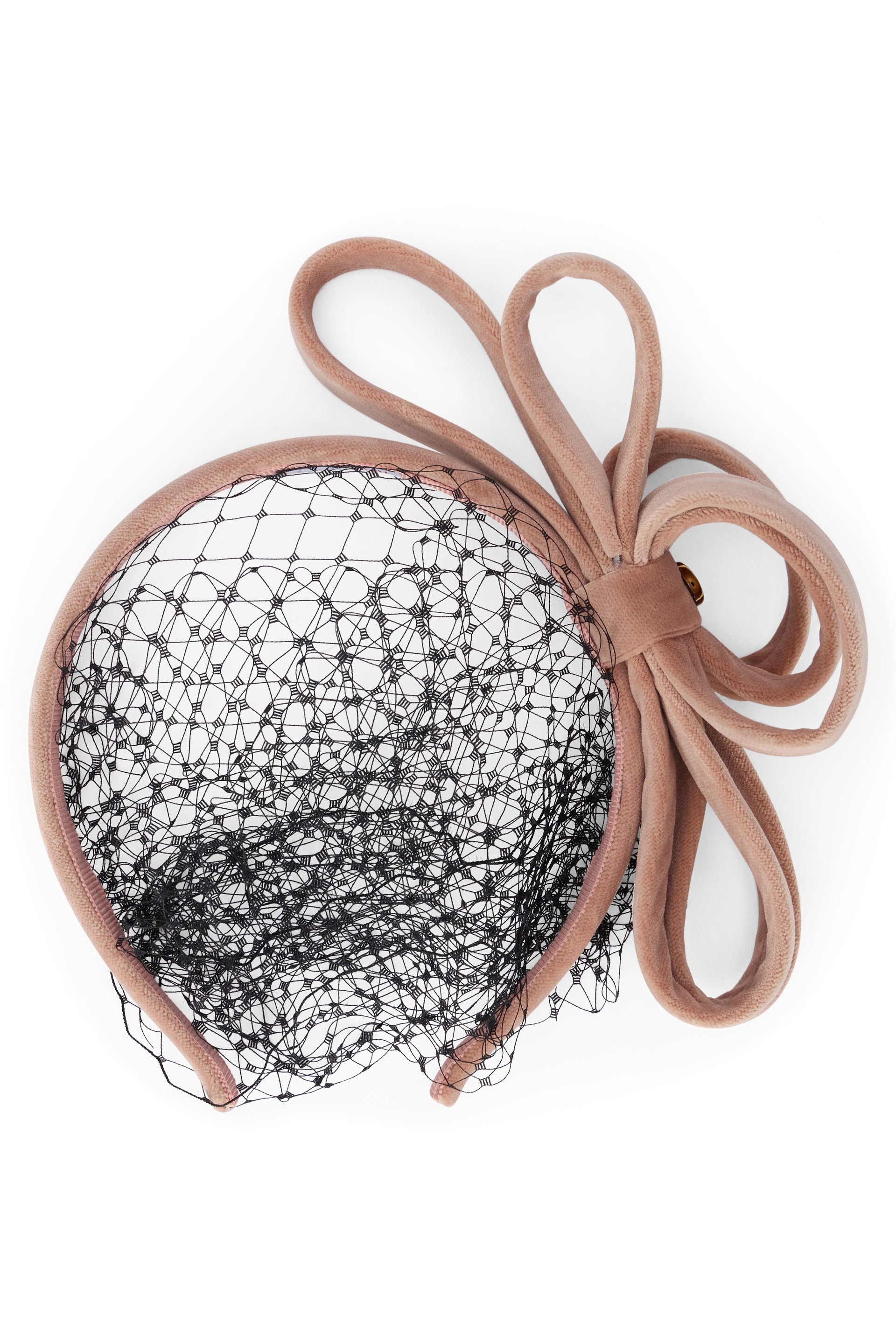 Velvet pink hairband with elegant black net.