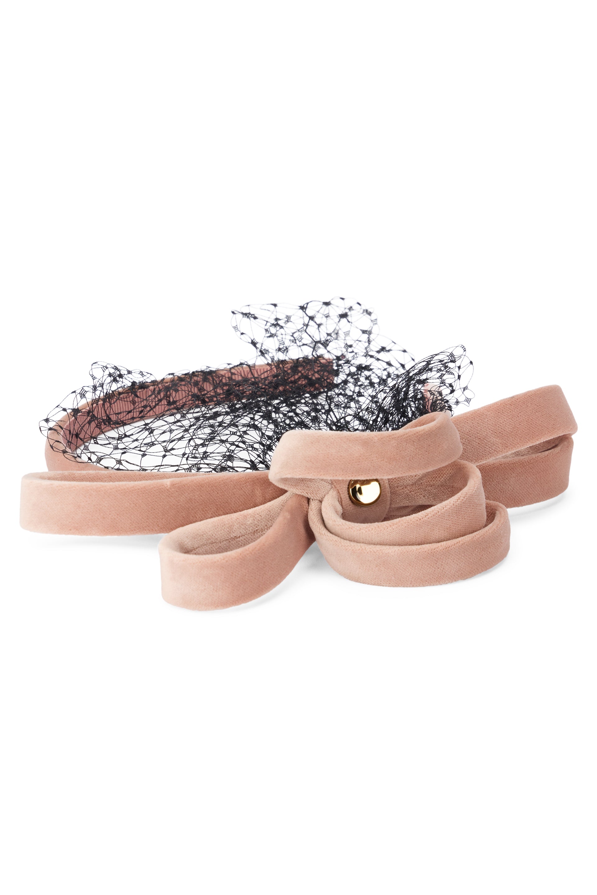 Velvet pink hairband with elegant black net.