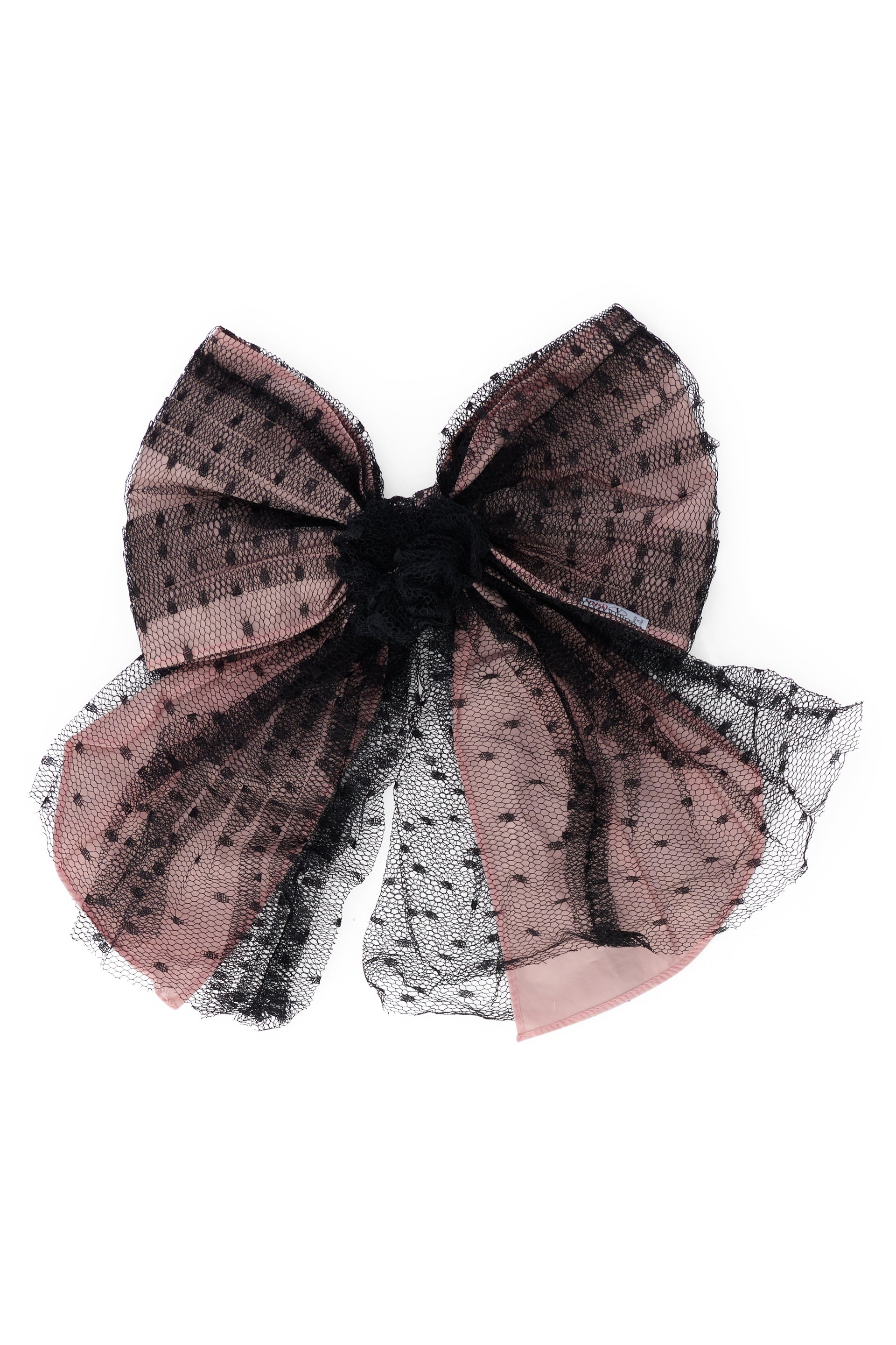 Elegant hairpin in the shape of a bow in shades of pink contrasting with black elements.