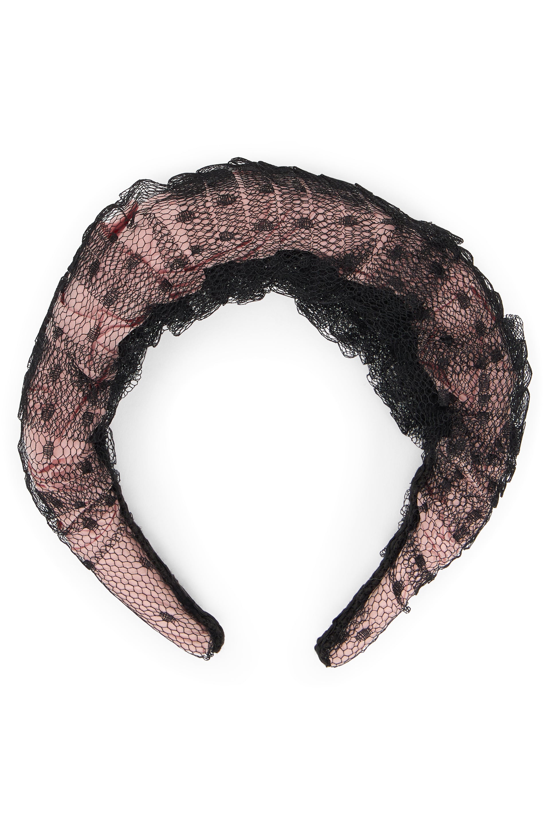 Headband for hair in pink with contrasting black net, elegant and versatile.