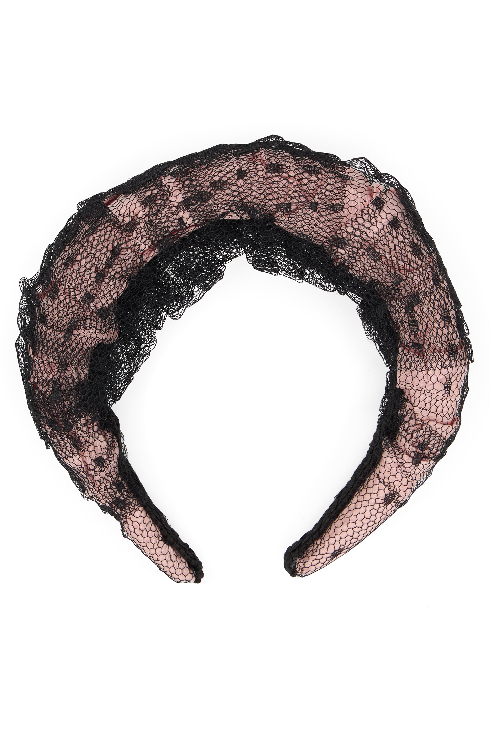 Headband for hair in pink with contrasting black net, elegant and versatile.