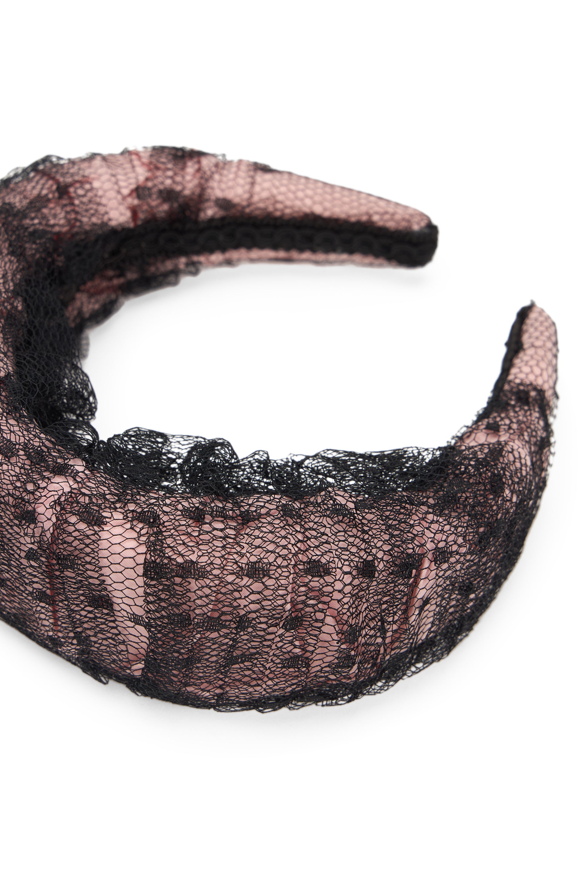 Headband for hair in pink with contrasting black net, elegant and versatile.