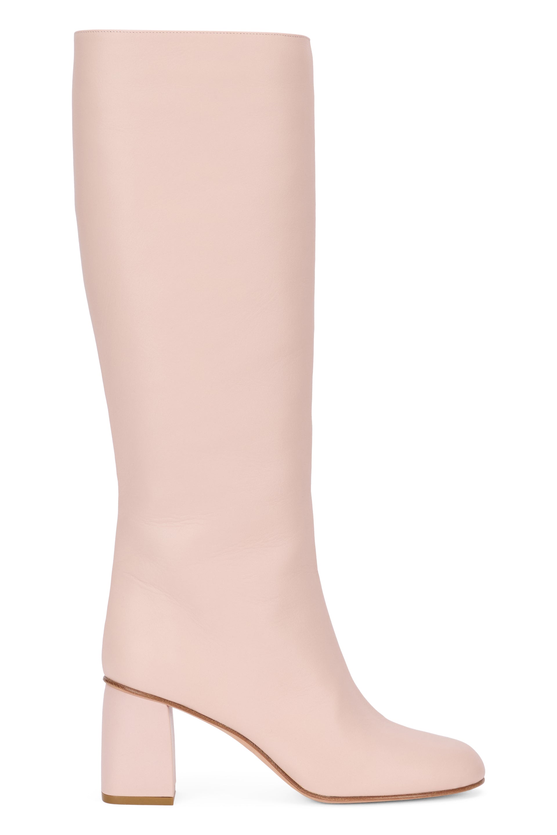 Tall pale pink boot, elegant, comfortable and versatile.