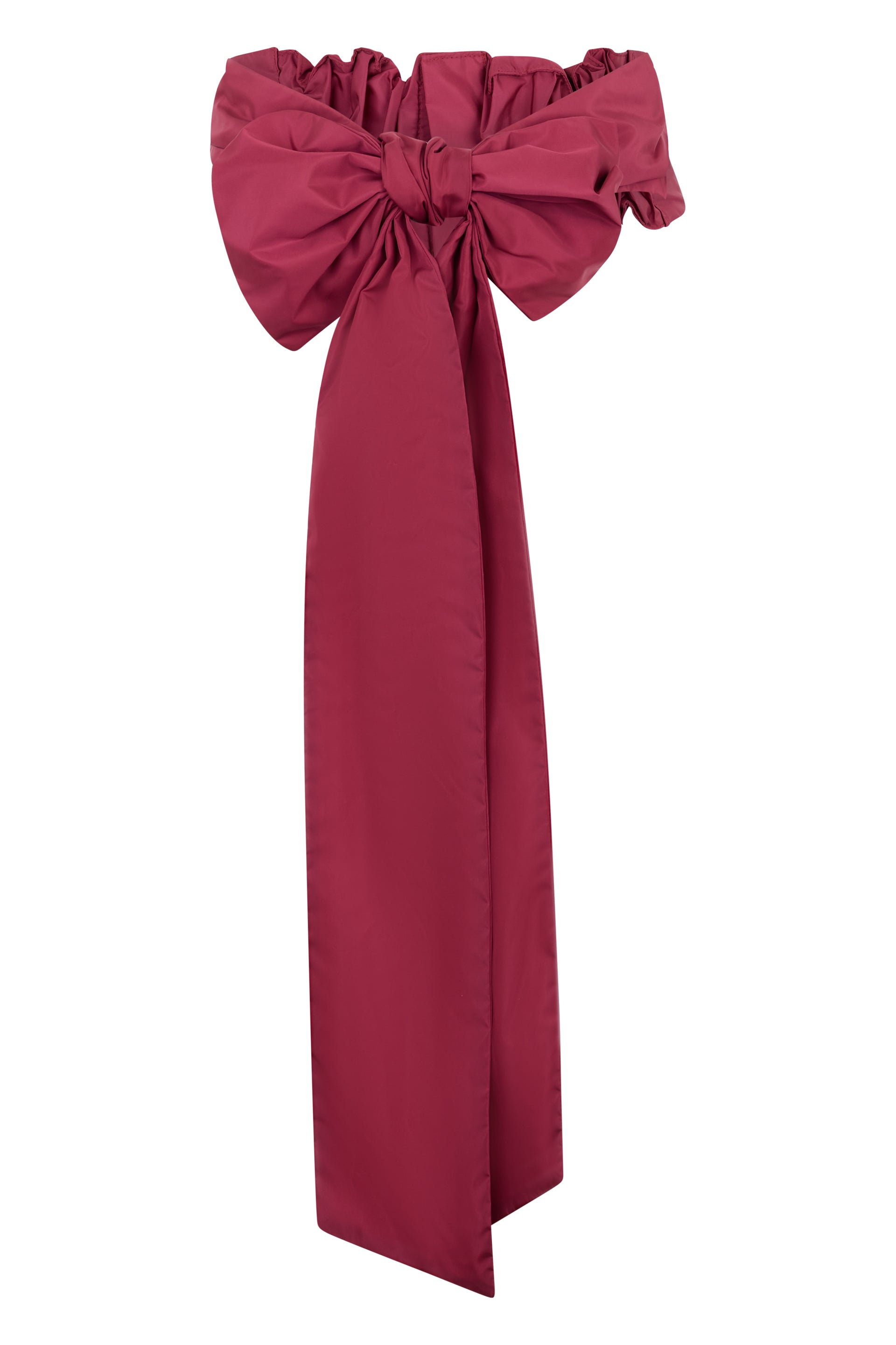 Elegant bordeaux hair accessory with voluminous bow.